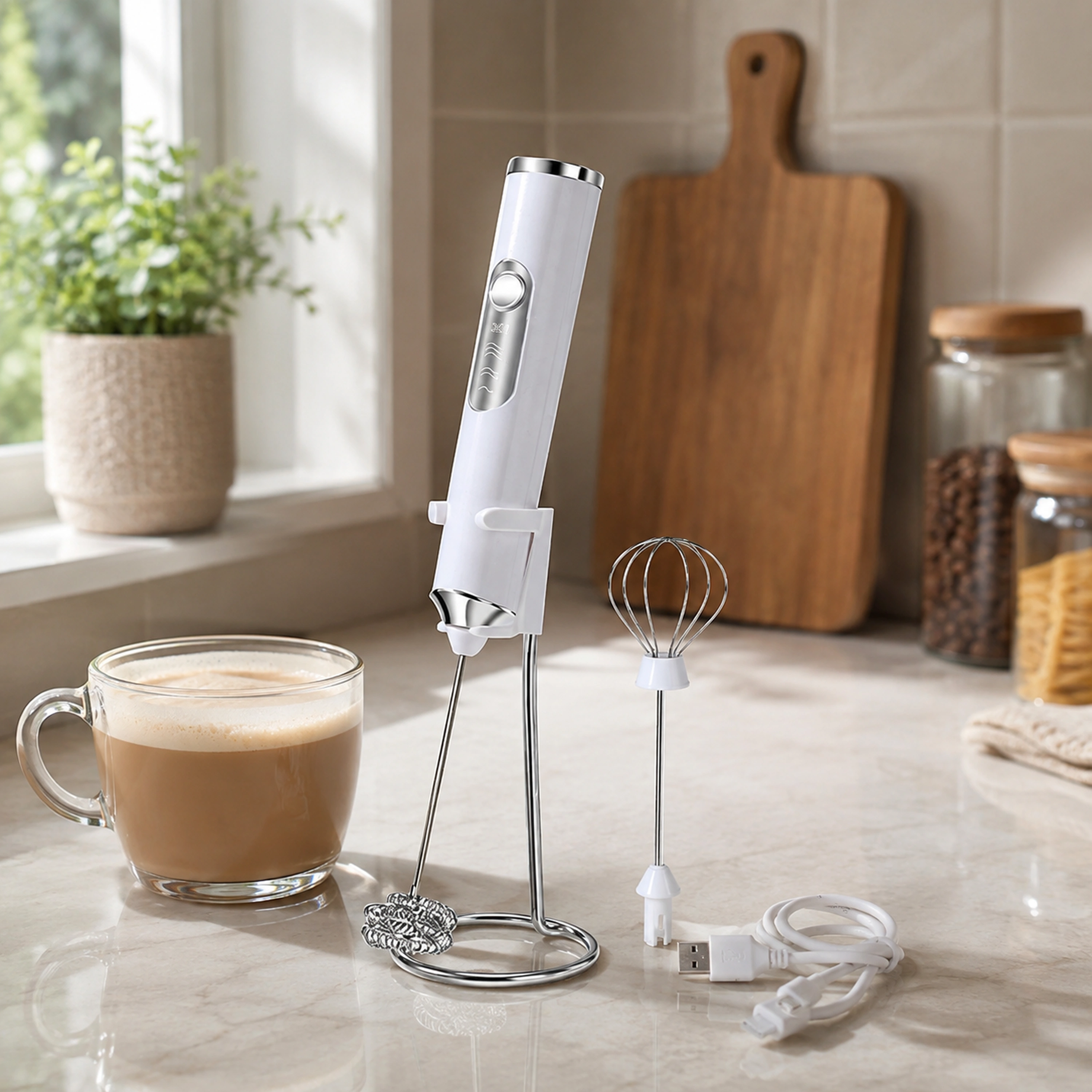 Espumador de Leche 3 en 1 3 × 26 cm de ABS y Acero Inoxidable para Té y Café image 1