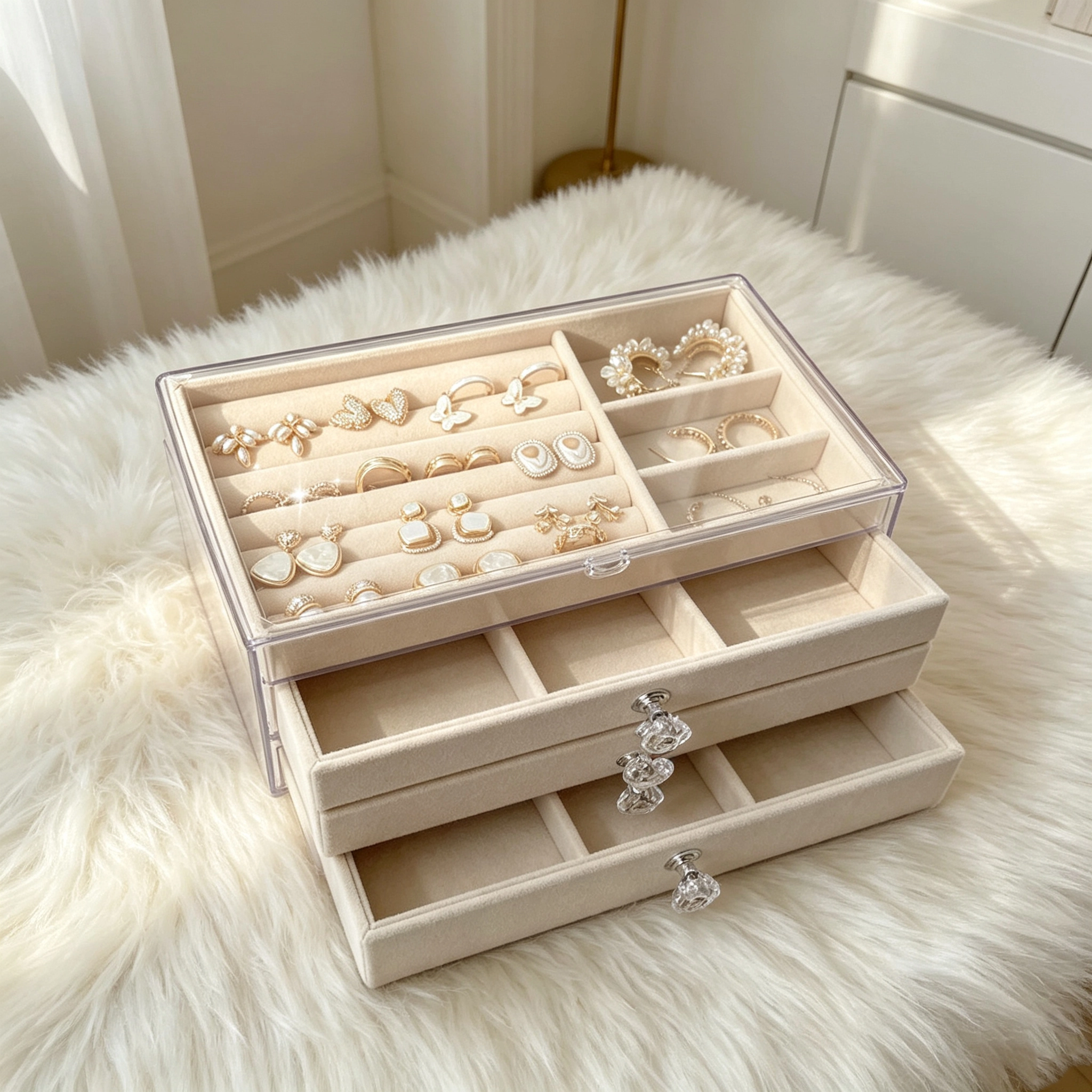 Caja Organizadora 23 × 13 × 10 cm de ABS y Tela de Felpa para Objetos Varios