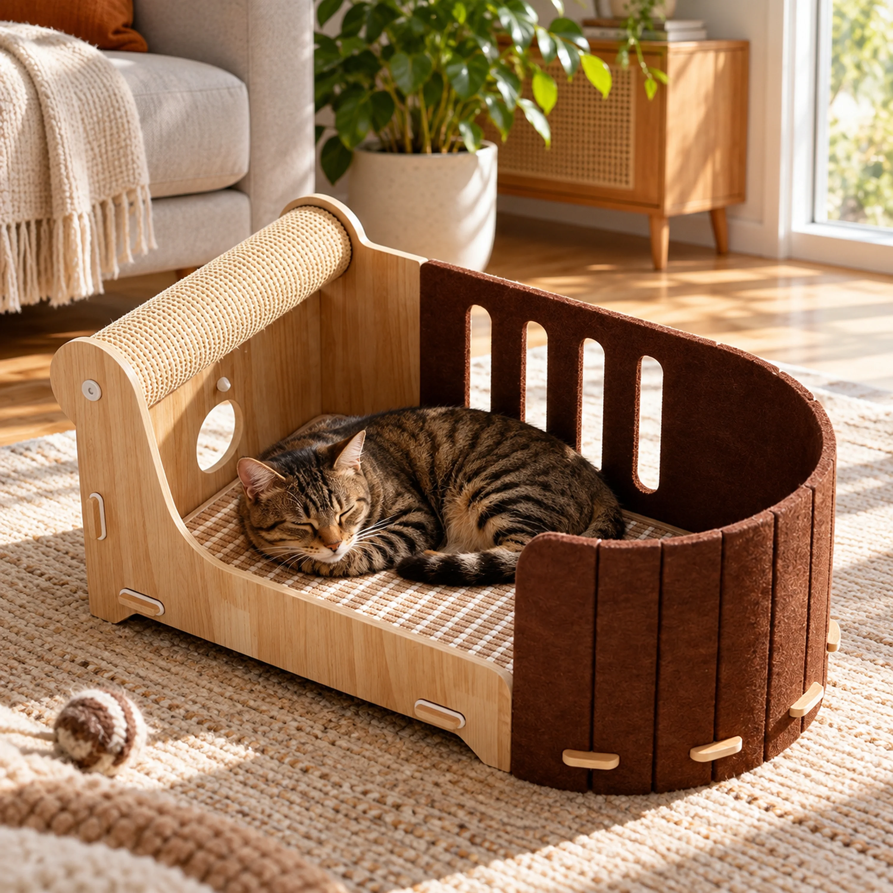 Sillón para Gatos 45 × 25 × 21.2 CM de Fieltro y Poste de Sisal para Mascotas