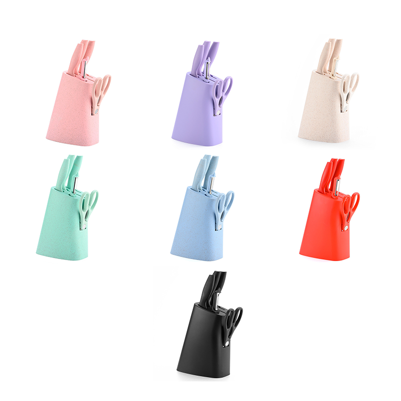 Juego de 6 Cuchillos 36x32x56cm (Conjunto) de Acero Inoxidable con Mango de Paja de Trigo