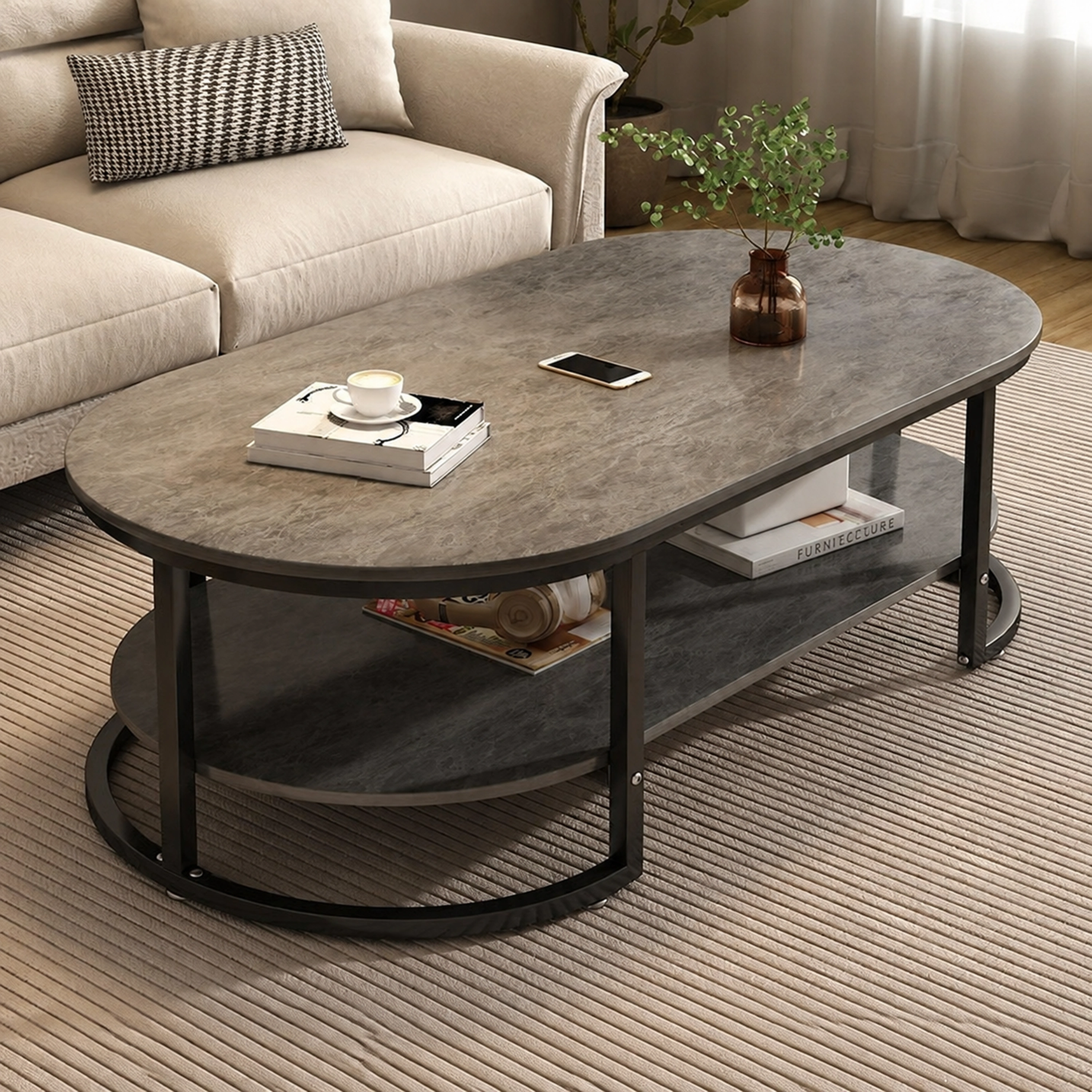 Mesa de Centro 120×60×42cm Tablero de Densidad (MDF) De Dos Niveles Redondo Surtido image 1