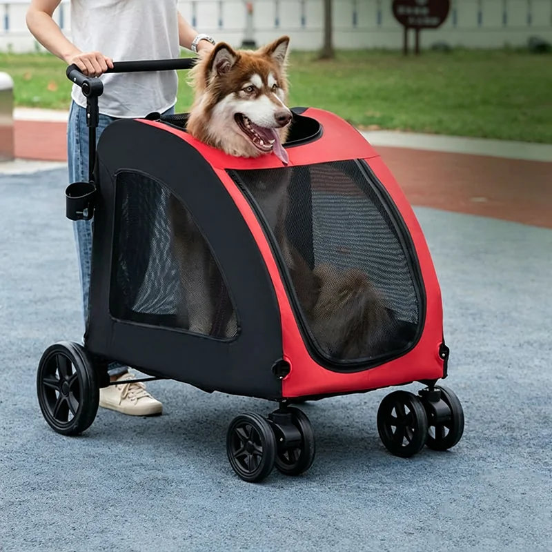 Cochecito para Mascotas 108×101×62cm Poliéster + Hierro Rojo