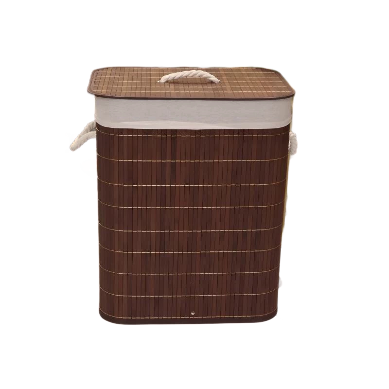 Cesto de Ropa Sucia Bambú con Tapa Plegable Café