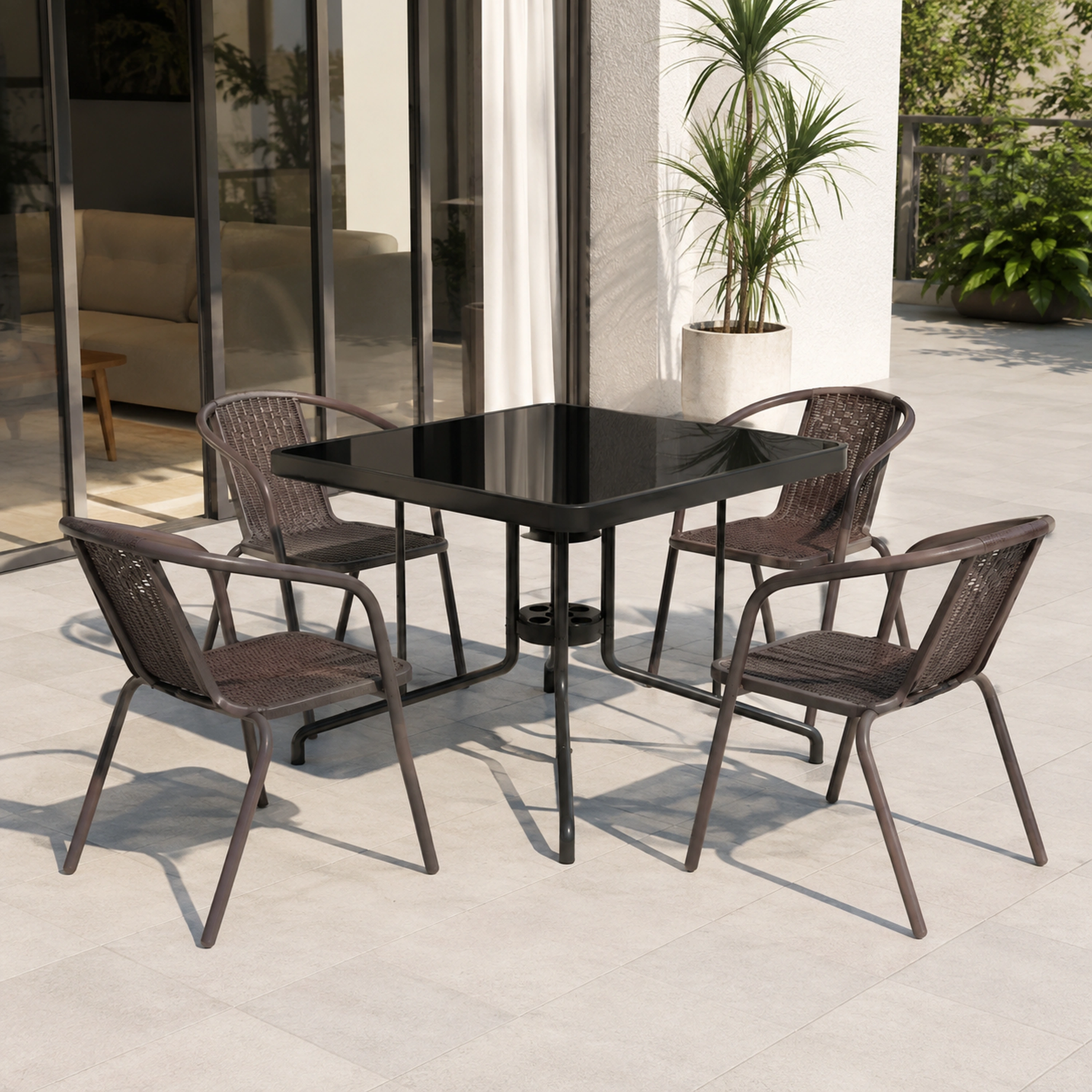 Juego de Mesa y Sillas de Ratán, 5 Piezas, Negro/Transparente