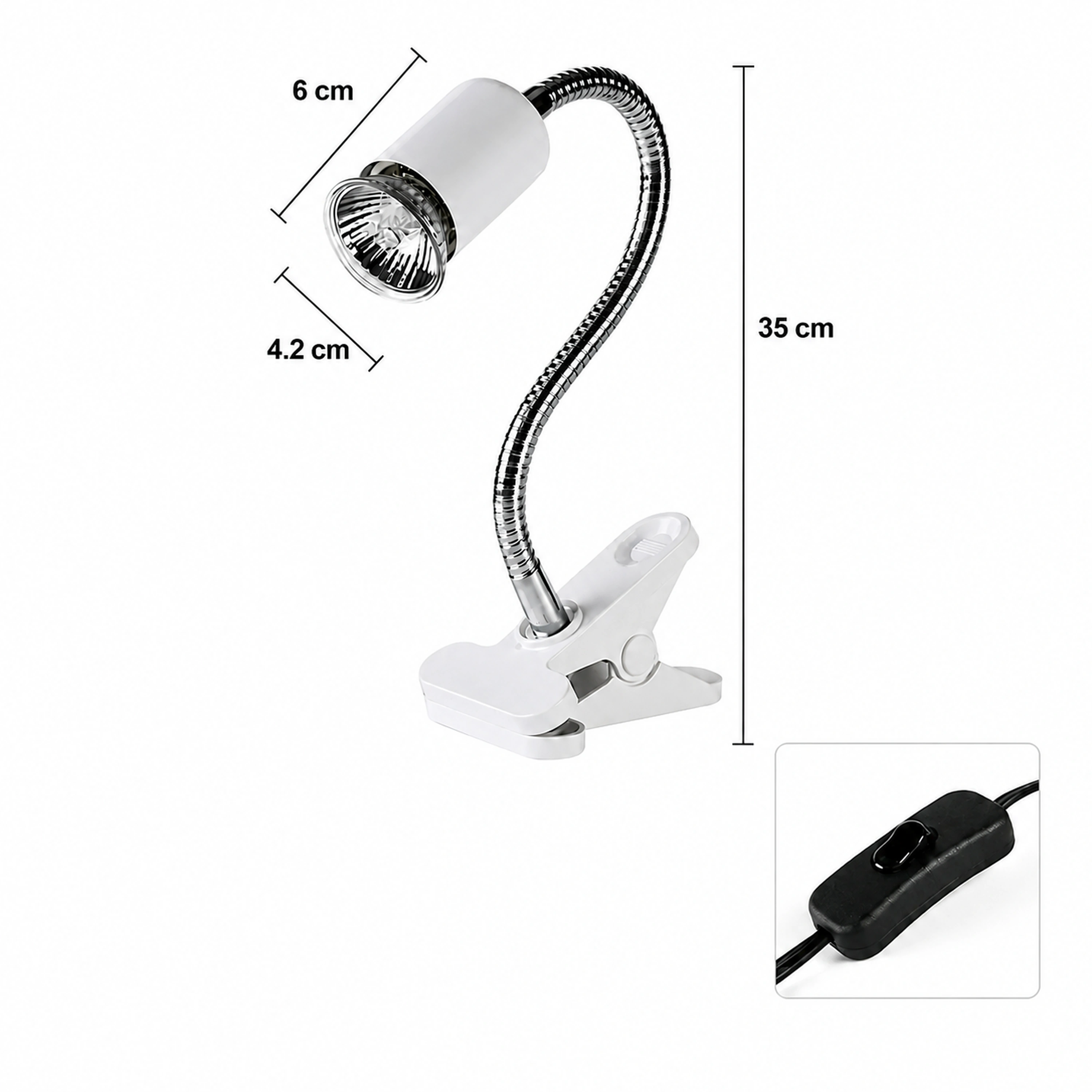 Lámpara de Calentamiento para Tortuga Acero Inoxidable,ABS Negro 4.2*6*35cm/4*5cm image 5