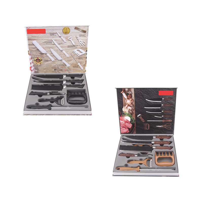 Juego de Cuchillos de 8 Piezas 35x29x3.5cm (Conjunto) de Acero Inoxidable con Vetas de Madera y Garra de Oso