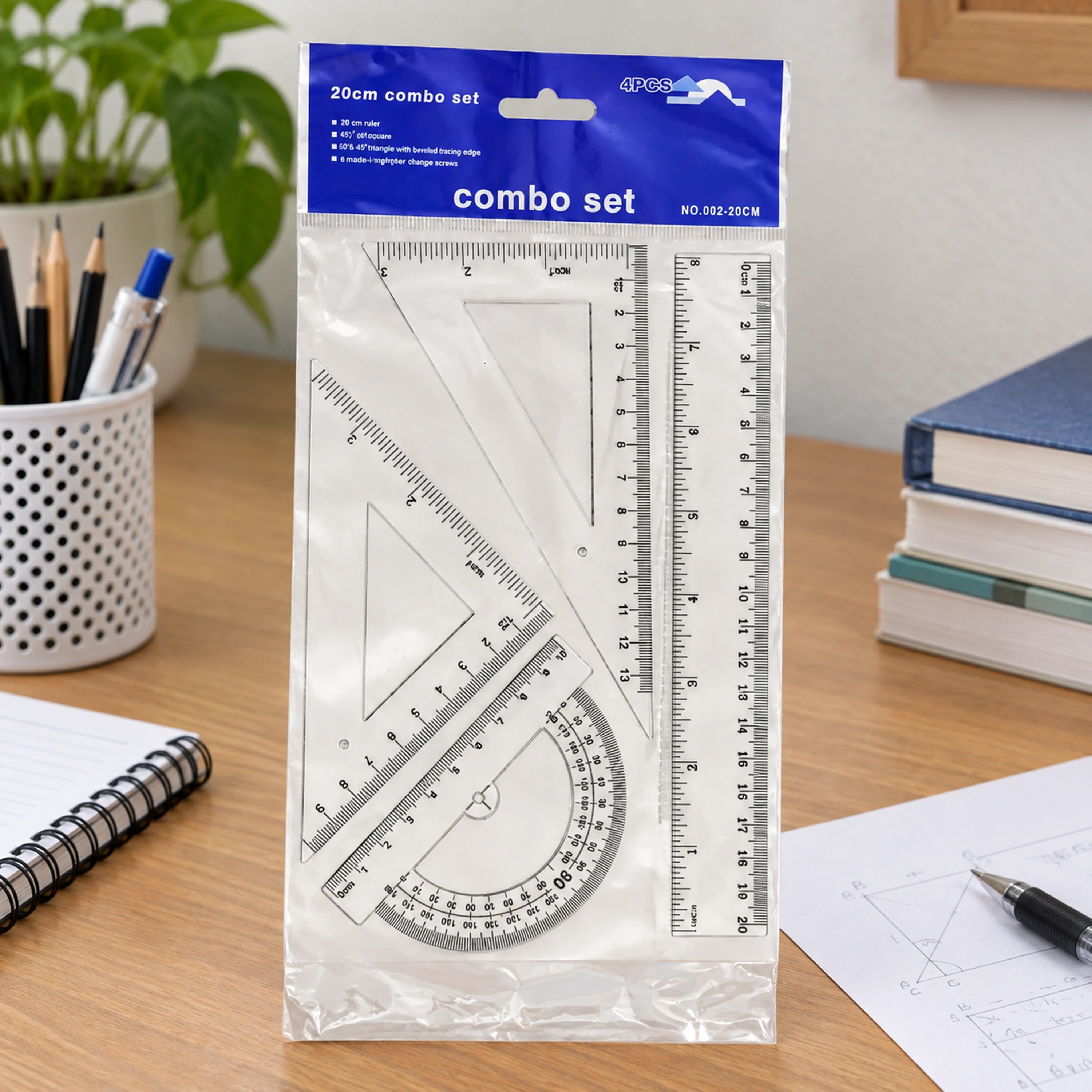Juego de Reglas 4 Piezas 15 cm de Plástico para Dibujo y Medición