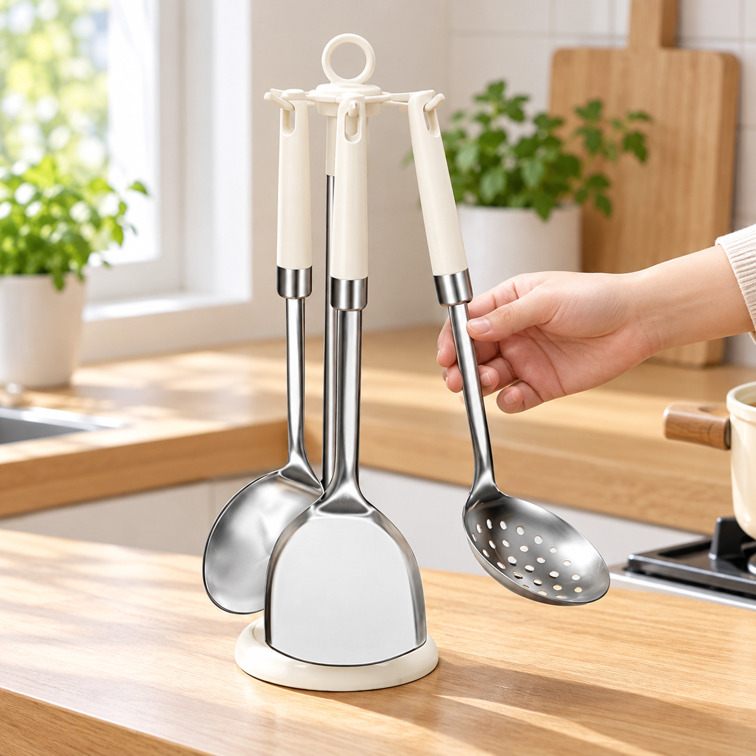 Set de 4 Utensilios de Cocina de Acero Inoxidable de 9.7 x 2 x 33 cm con Mango Largo image 1