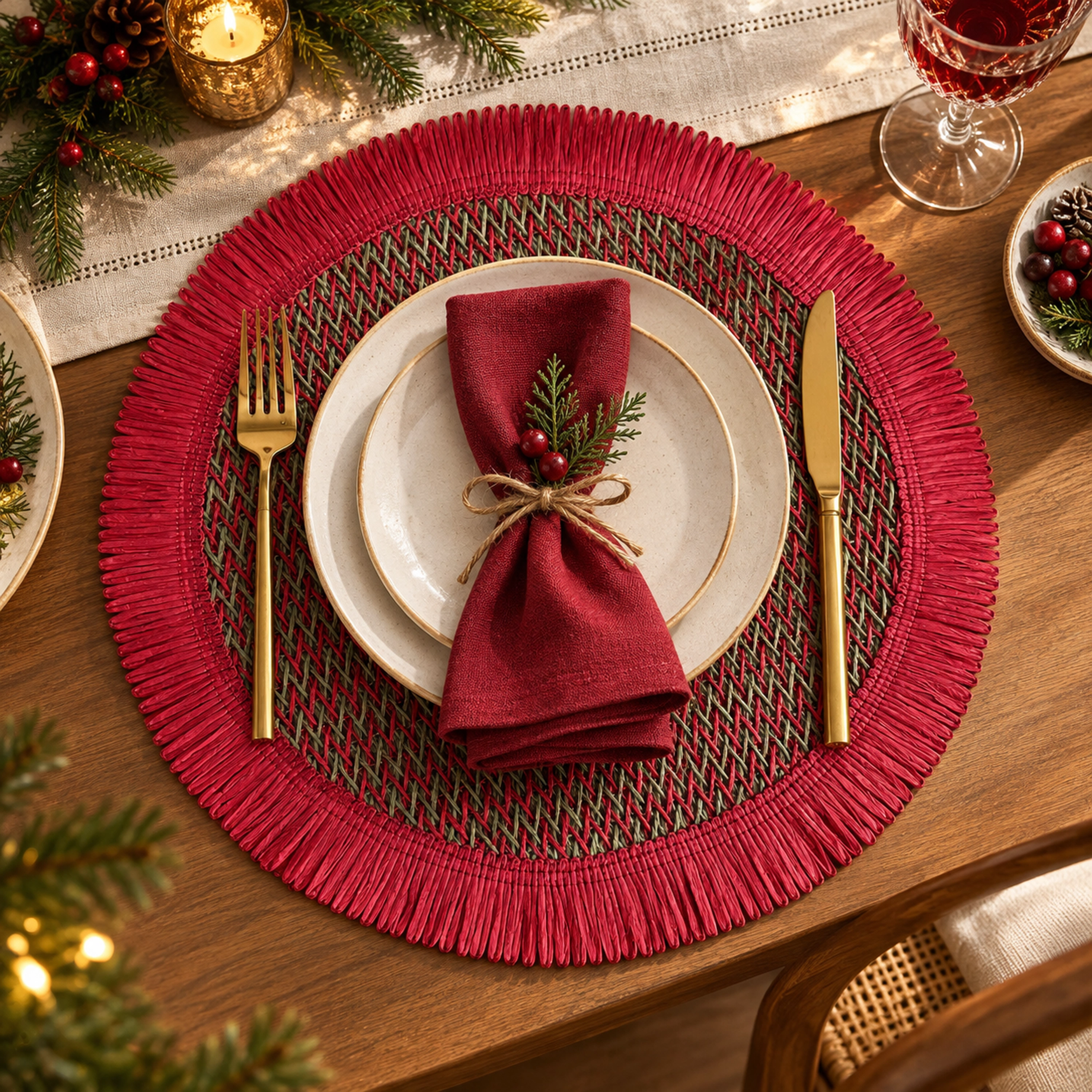 Individual de Mesa de Cuerda de Papel con Flecos 35 CM de Papel para Mesa
