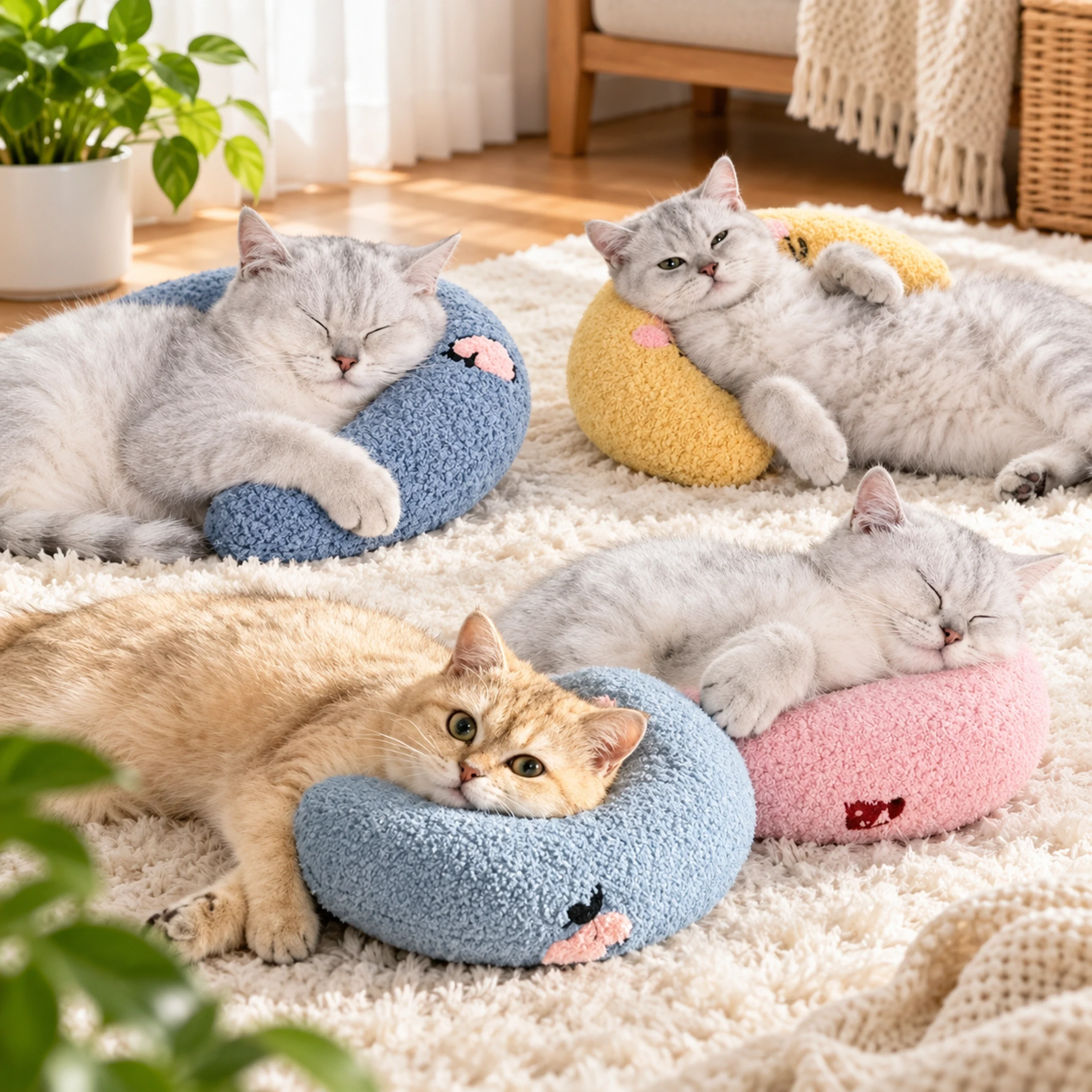 Almohada en forma de U para mascotas 27x17x6cm de poliéster color azul image 2