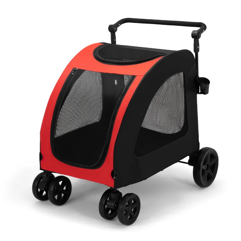 Cochecito para Mascotas 108×101×62cm Poliéster + Hierro Rojo