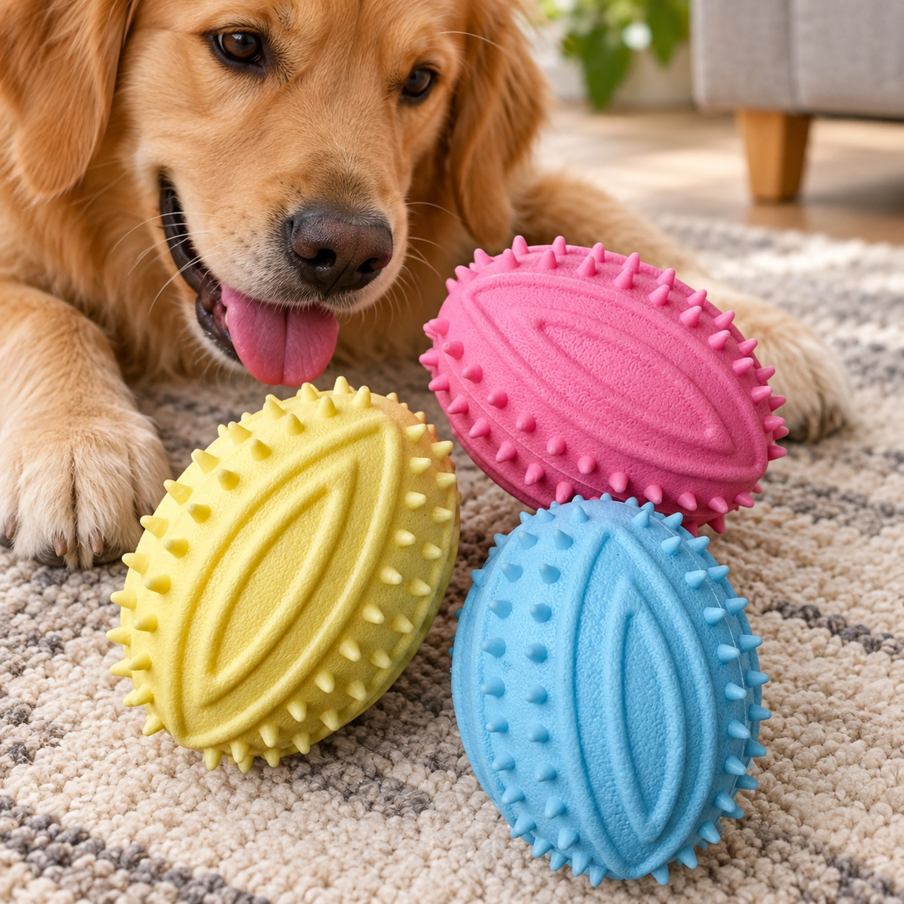 Juguete sonoro de balón de rugby para mascotas 8.5cm de vinilo