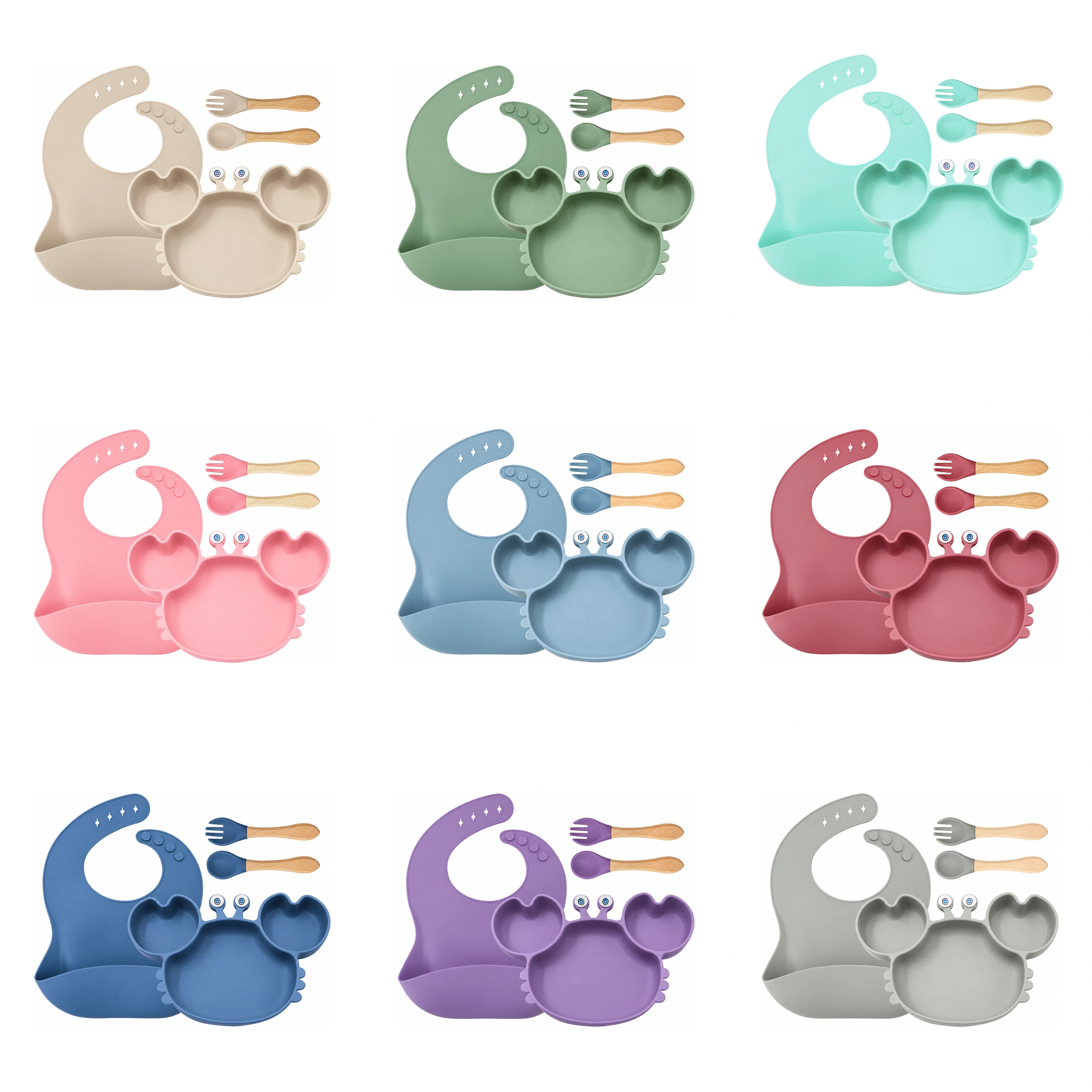 Set de 4 Utensilios de Silicona para Alimentación Infantil de 12 x 12 x 30 cm, Plato, Babero, Tenedor y Cuchara image 2