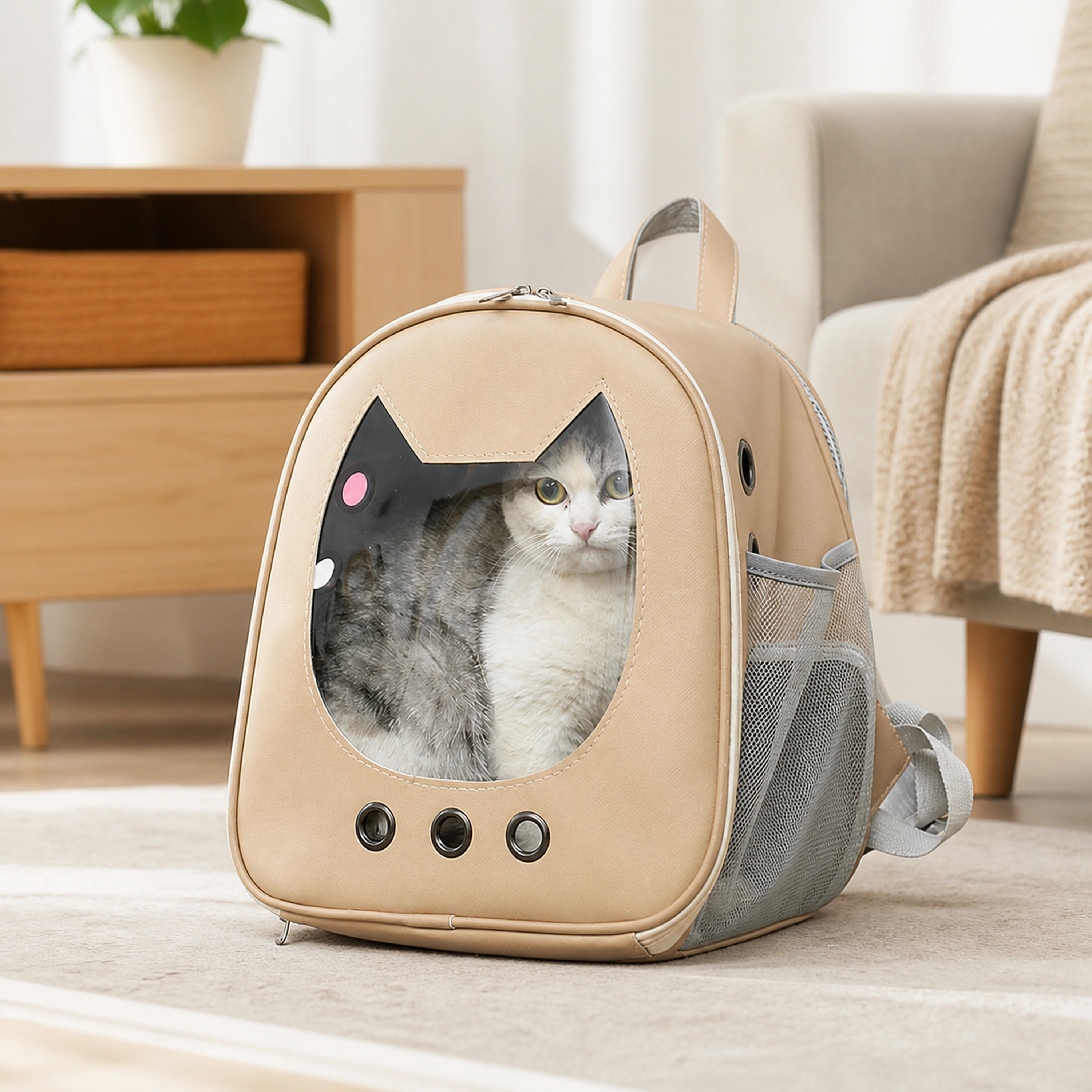 Bolso Transportador para Mascotas 32×21×35cm PU Transparente