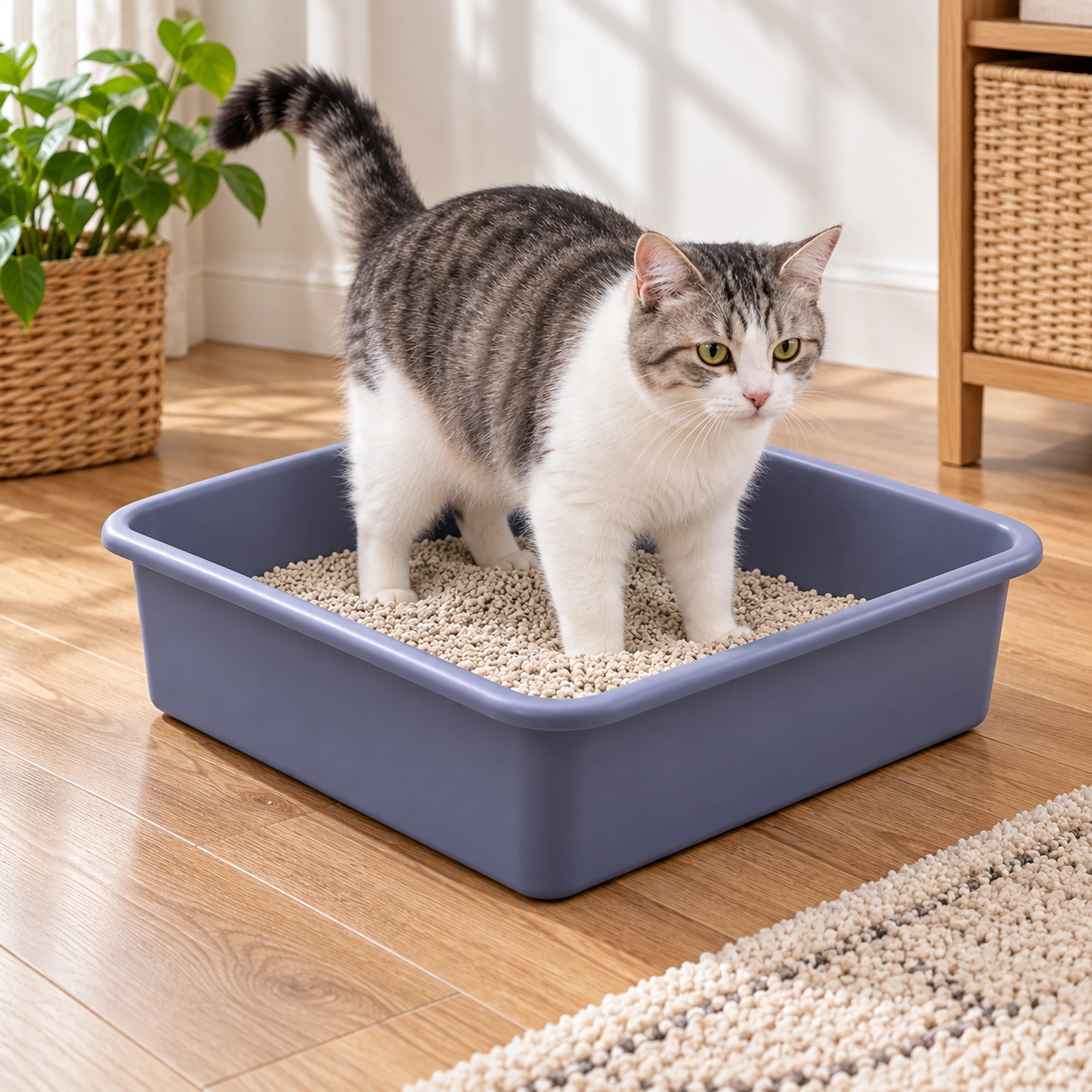 Caja de Arena para Gatos 52 × 38 × 15 CM de Plástico para Mascotas