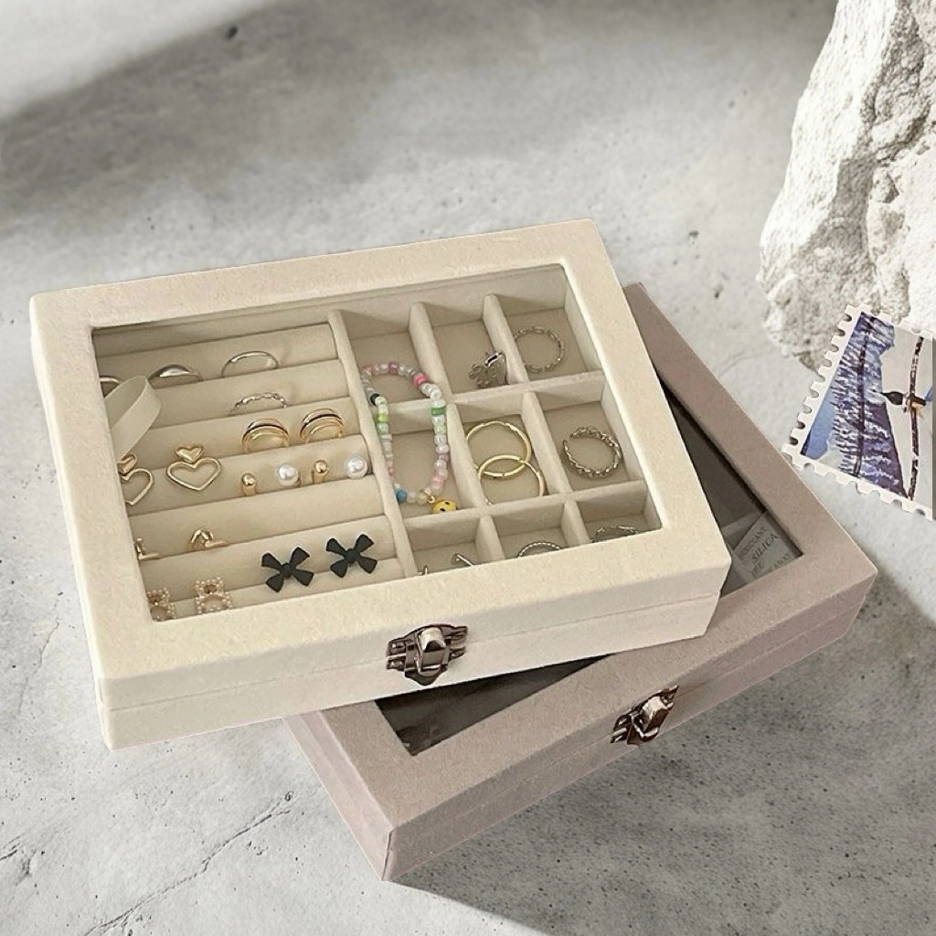Caja Organizadora de Tela de Felpa 20 × 15 × 4.5 cm de ABS y Tela de Felpa para Objetos Varios