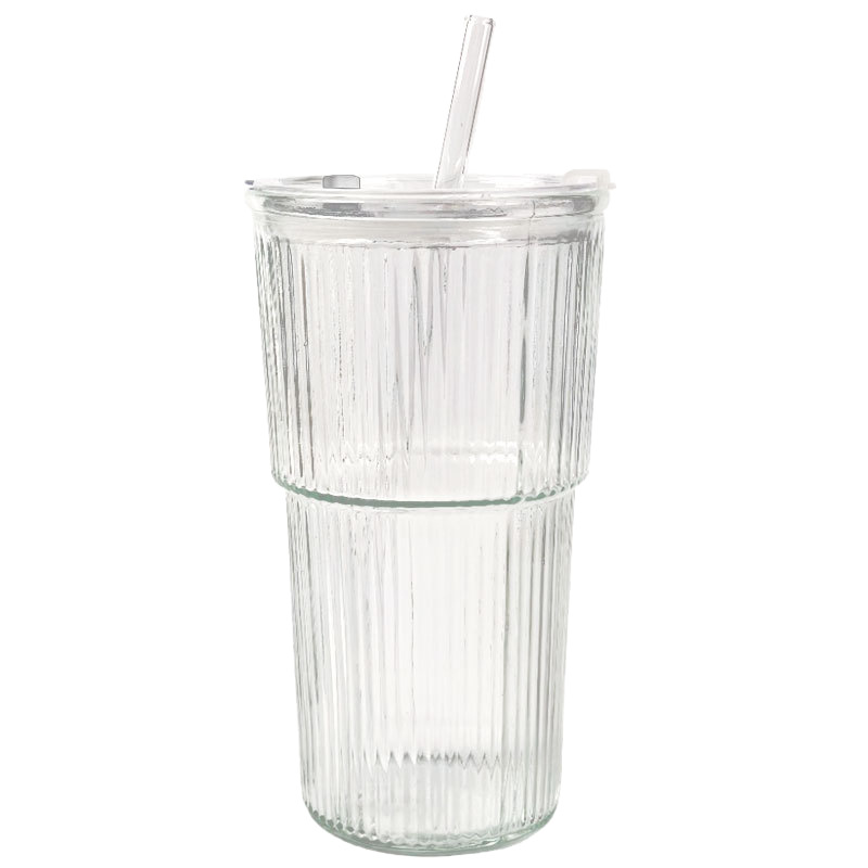 Vaso de Vidrio con Popote 8 × 8 × 20 cm de Vidrio Sódico Cálcico para Té y Café