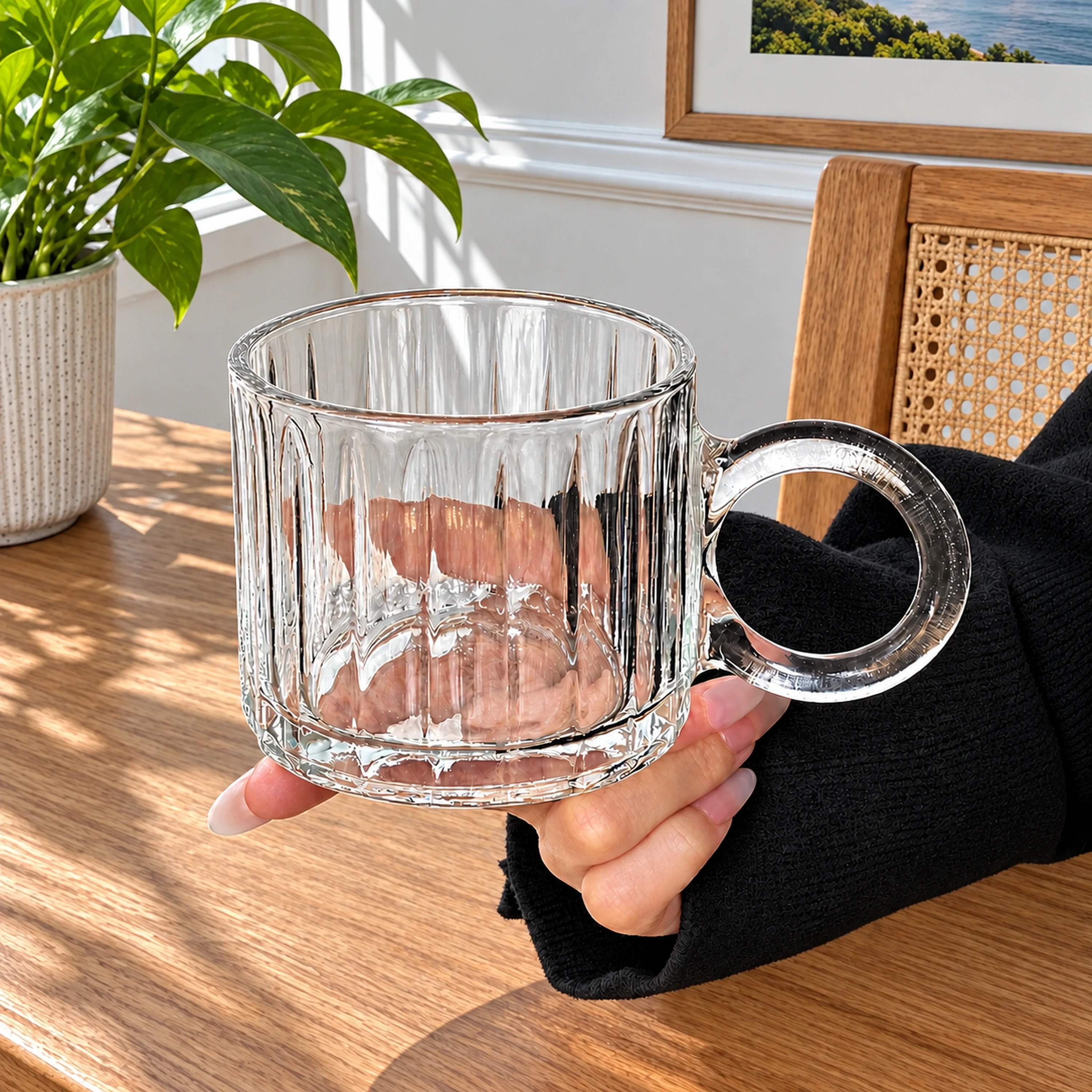 320ml Taza con Asa Circular Vidrio para el Hogar