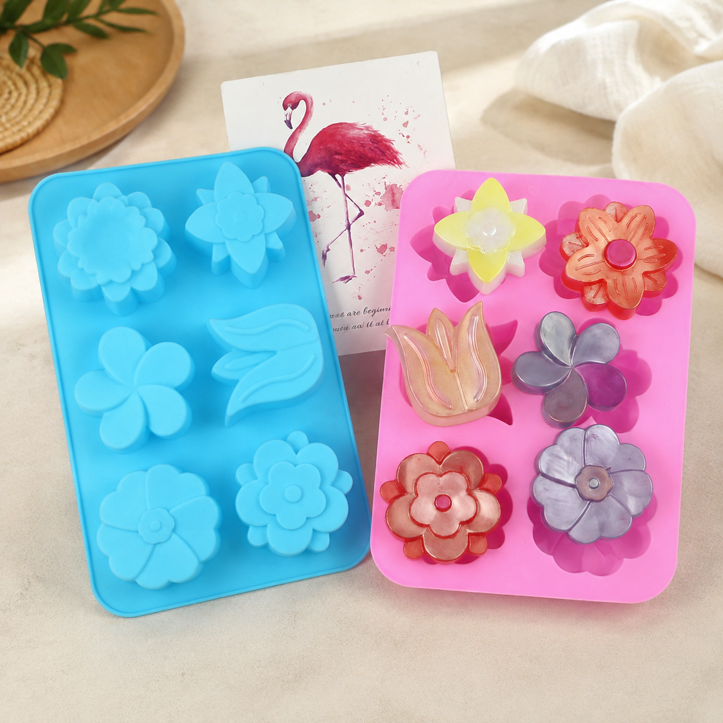 Molde de Silicona Varias Formas de Flor 25.6 × 16.9 × 3 cm de Silicona para Hornear