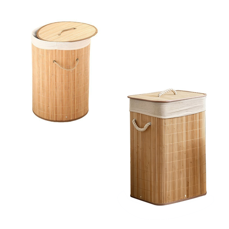Cesta de Almacenamiento Multitamaño Tejido de Bambú Plegable Color Madera image 2