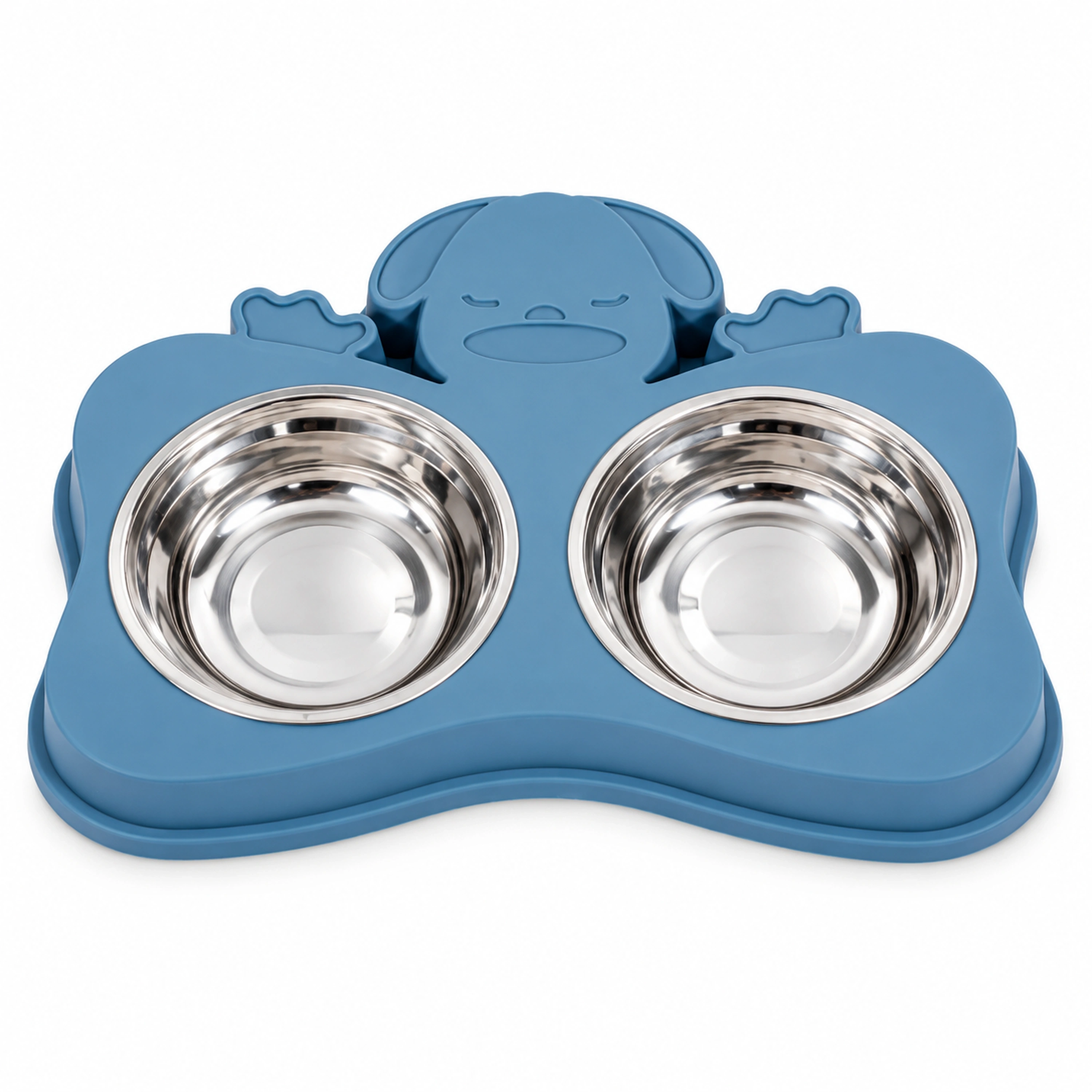 Cuenco doble para mascotas 37x25x6.3cm de PP y acero inoxidable multicolor