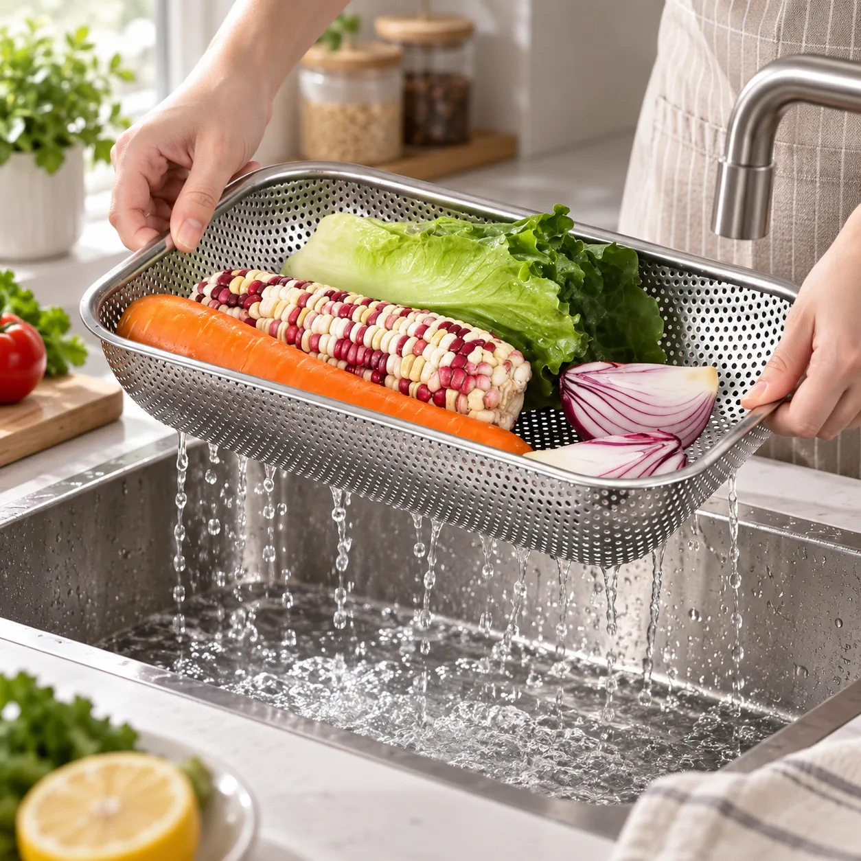 Juego de 3 Cestas Escurridoras de Acero Inoxidable para Cocina