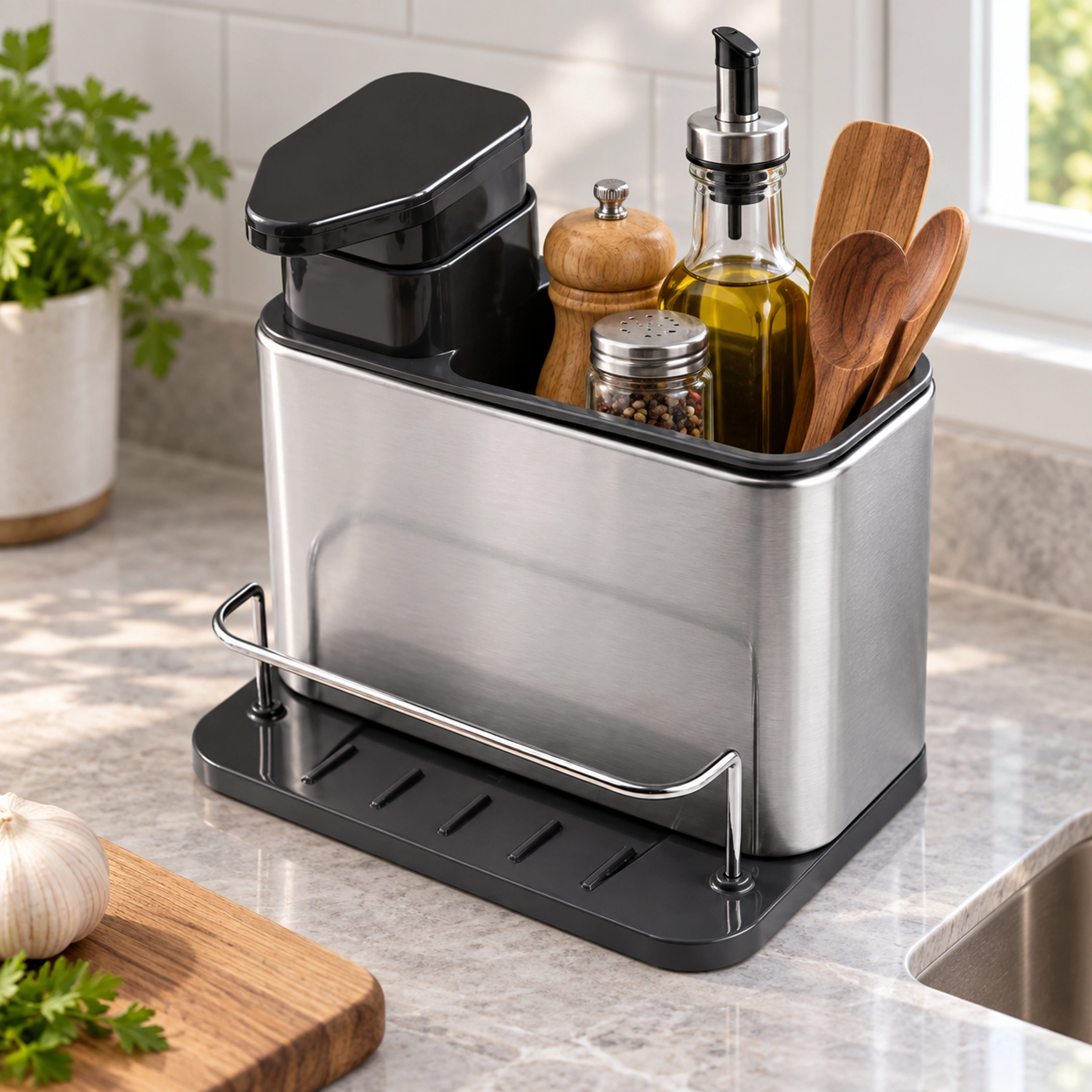Caja de Almacenamiento 18.2 × 12.8 × 18.5 CM de Acero Inoxidable 430 + PP para Cocina