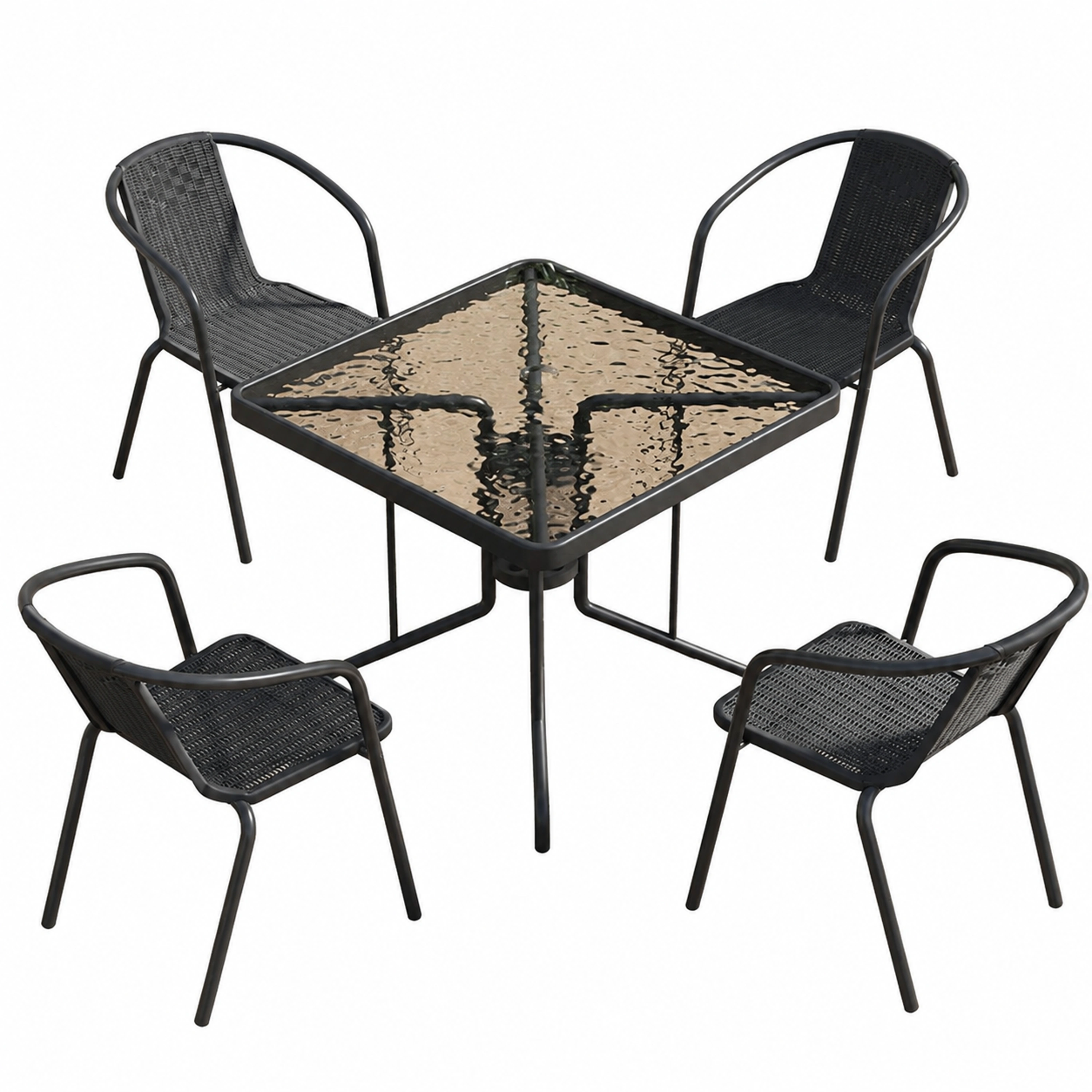 Mesa y Sillas Set Vidrio + PVC + Metal