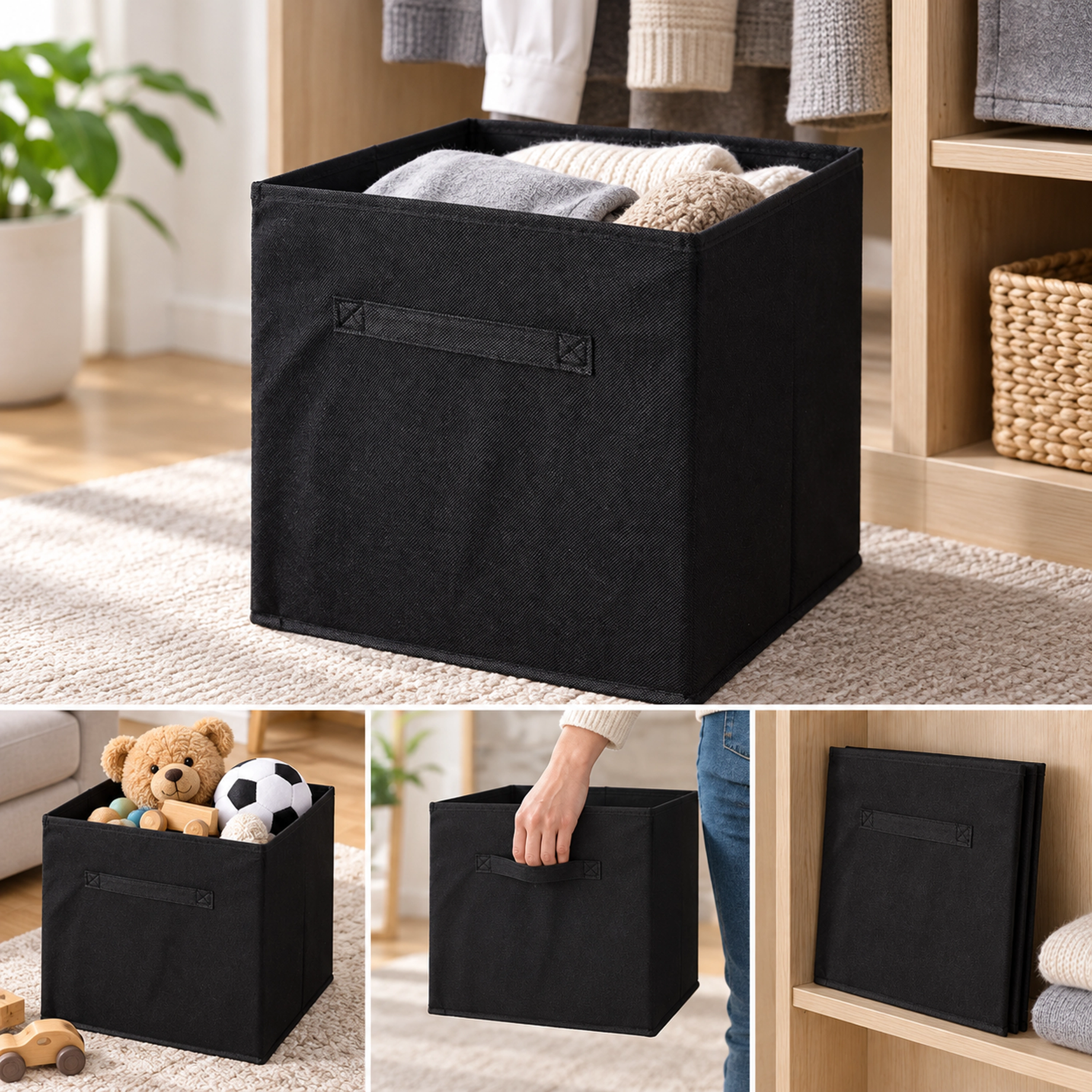 Caja de Almacenamiento de Tela No Tejida 28 × 28 × 28 CM de Fibra Sintética para Ropa image 1