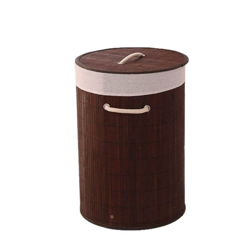 Cesto de Ropa Sucia 35*35*50cm Multitamaño Bambú con Tapa Plegable Café