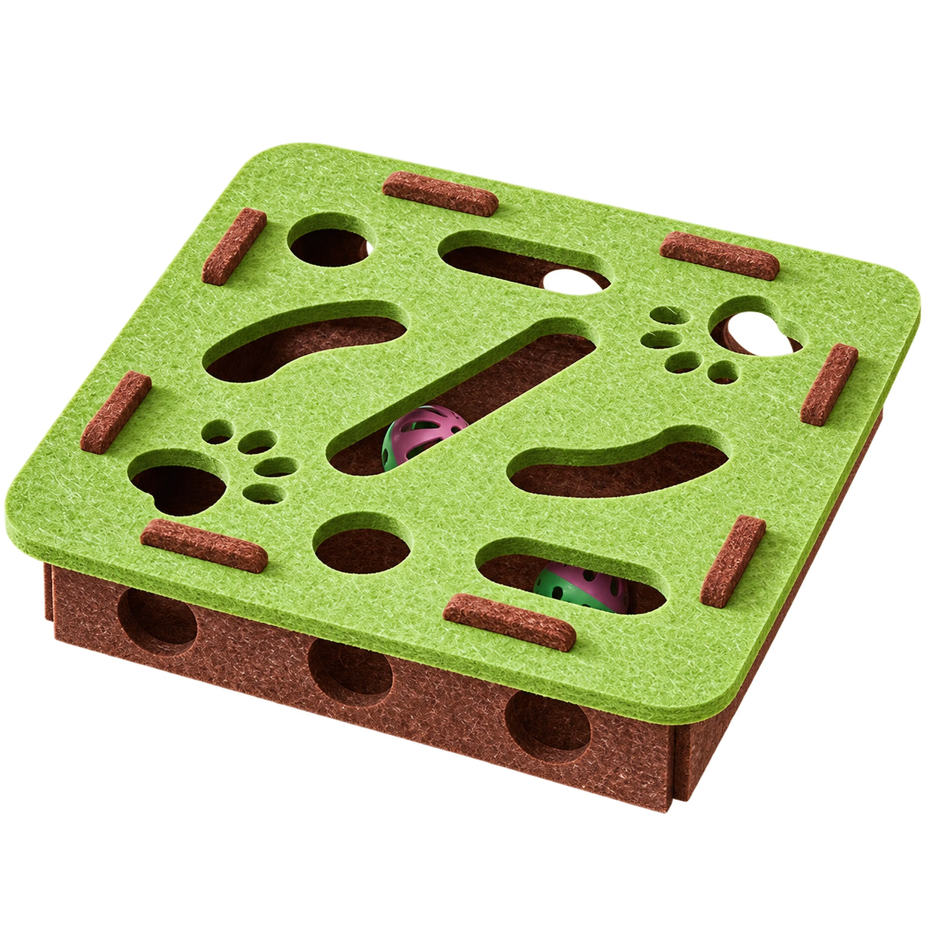 Caja laberinto para gatos 30x30x7.5cm de poliéster color verde y marrón
