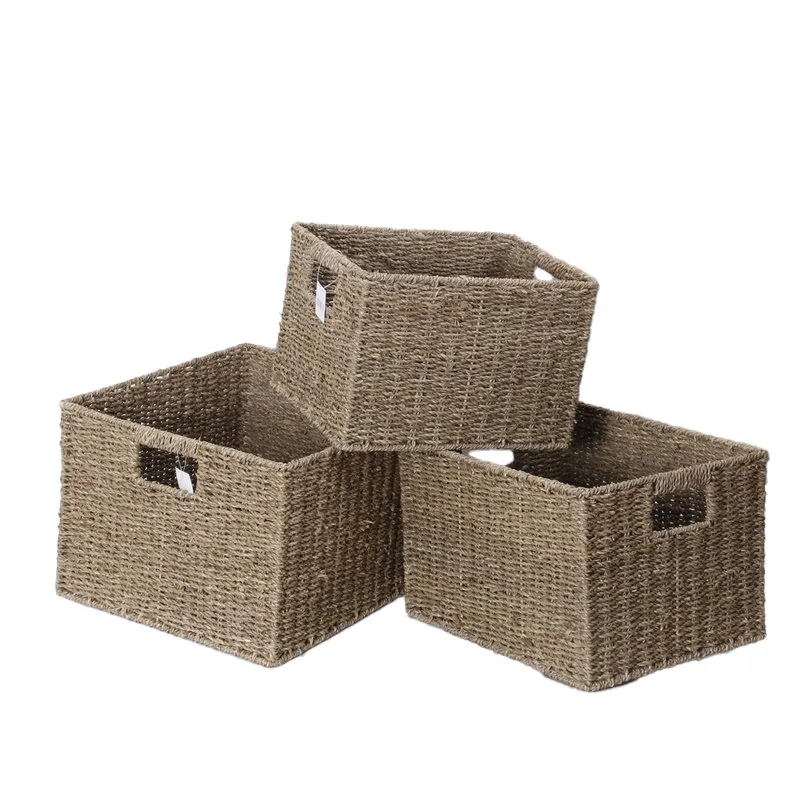 Juego de 3 Cestas Cuadradas de Paja para Objetos y Ropa Sucia image 3