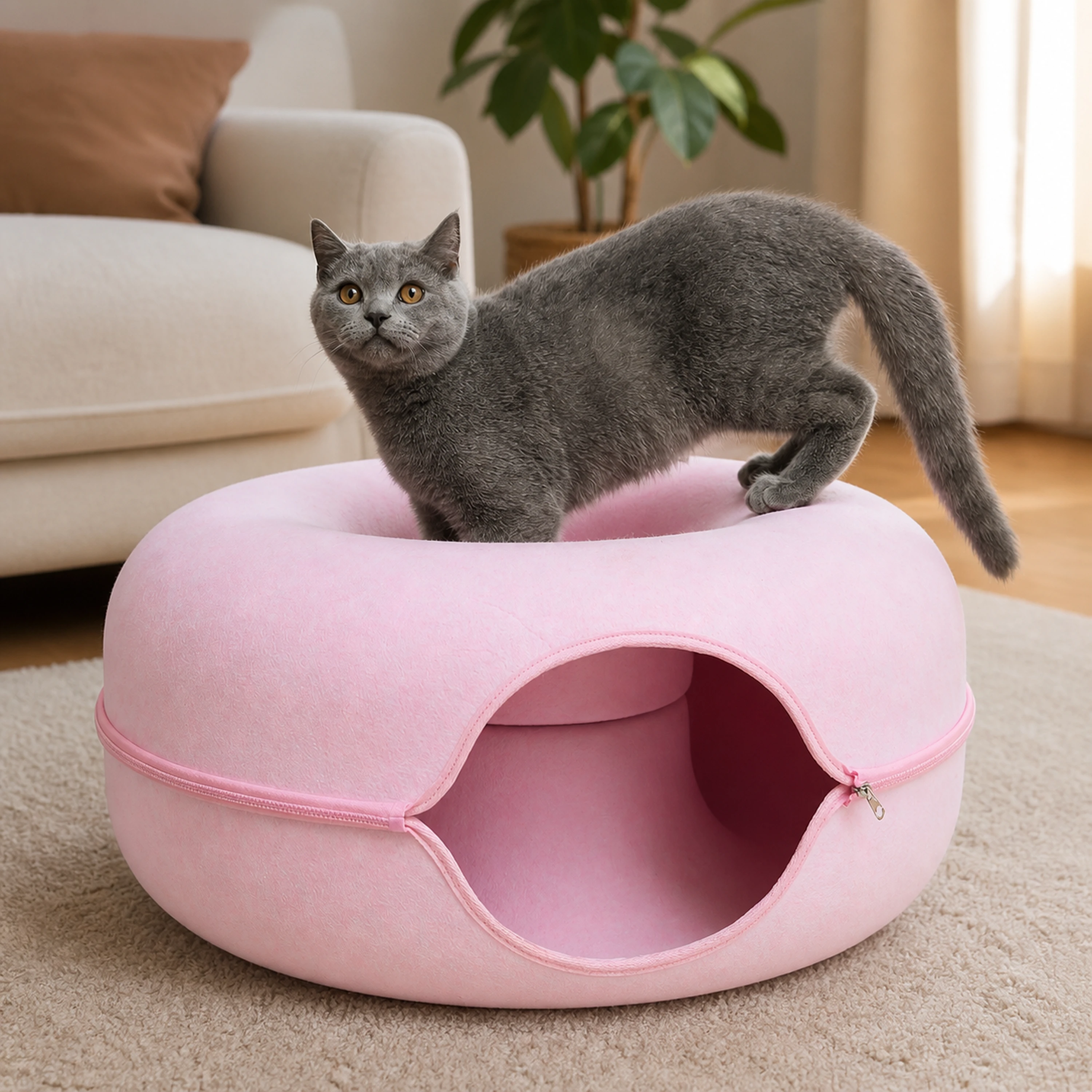 Cama para Gatos 60×60×30cm Semicerrado Fieltro