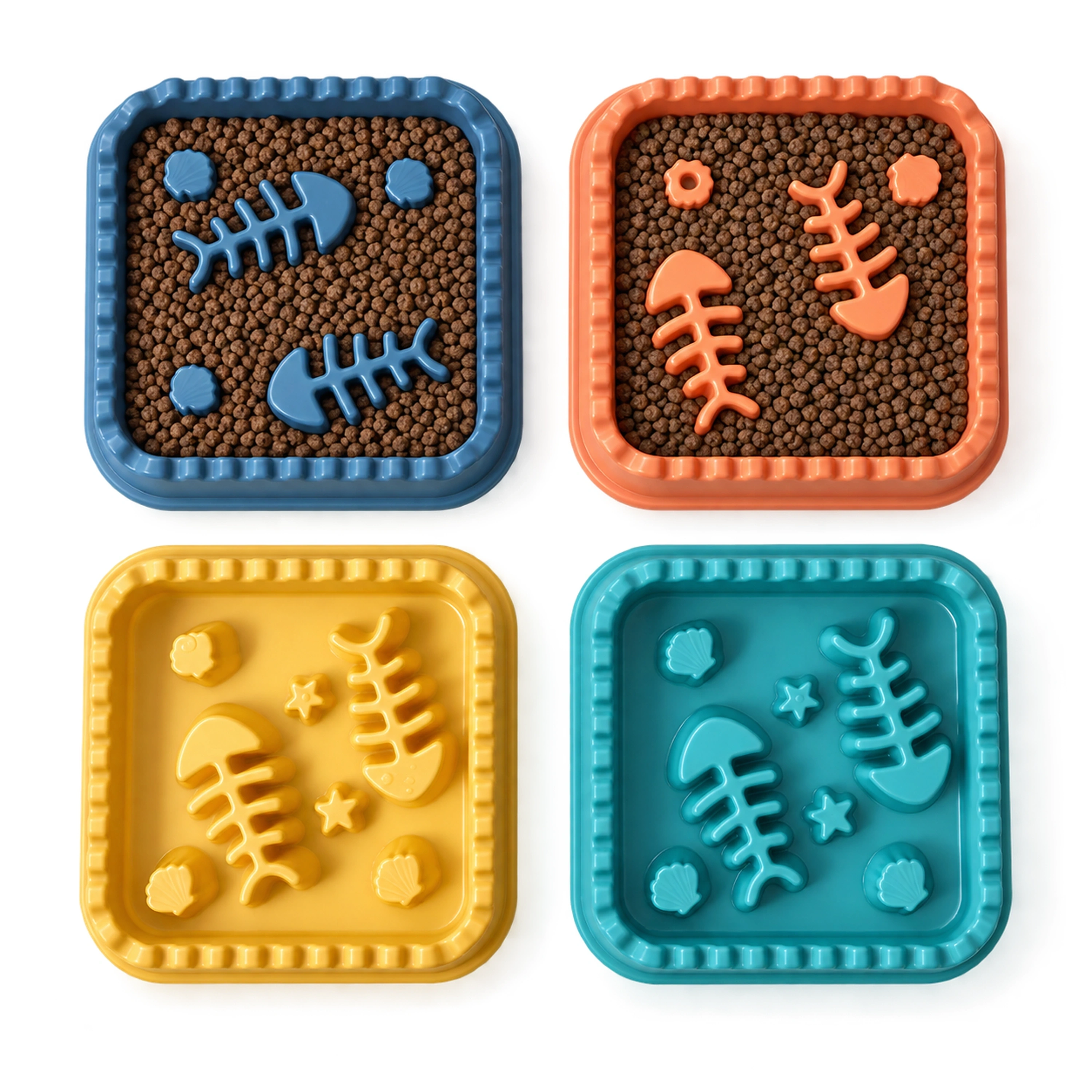 Cuenco de alimentación lenta en forma de espina de pescado 21.5x21.5x4.5cm de PP multicolor
