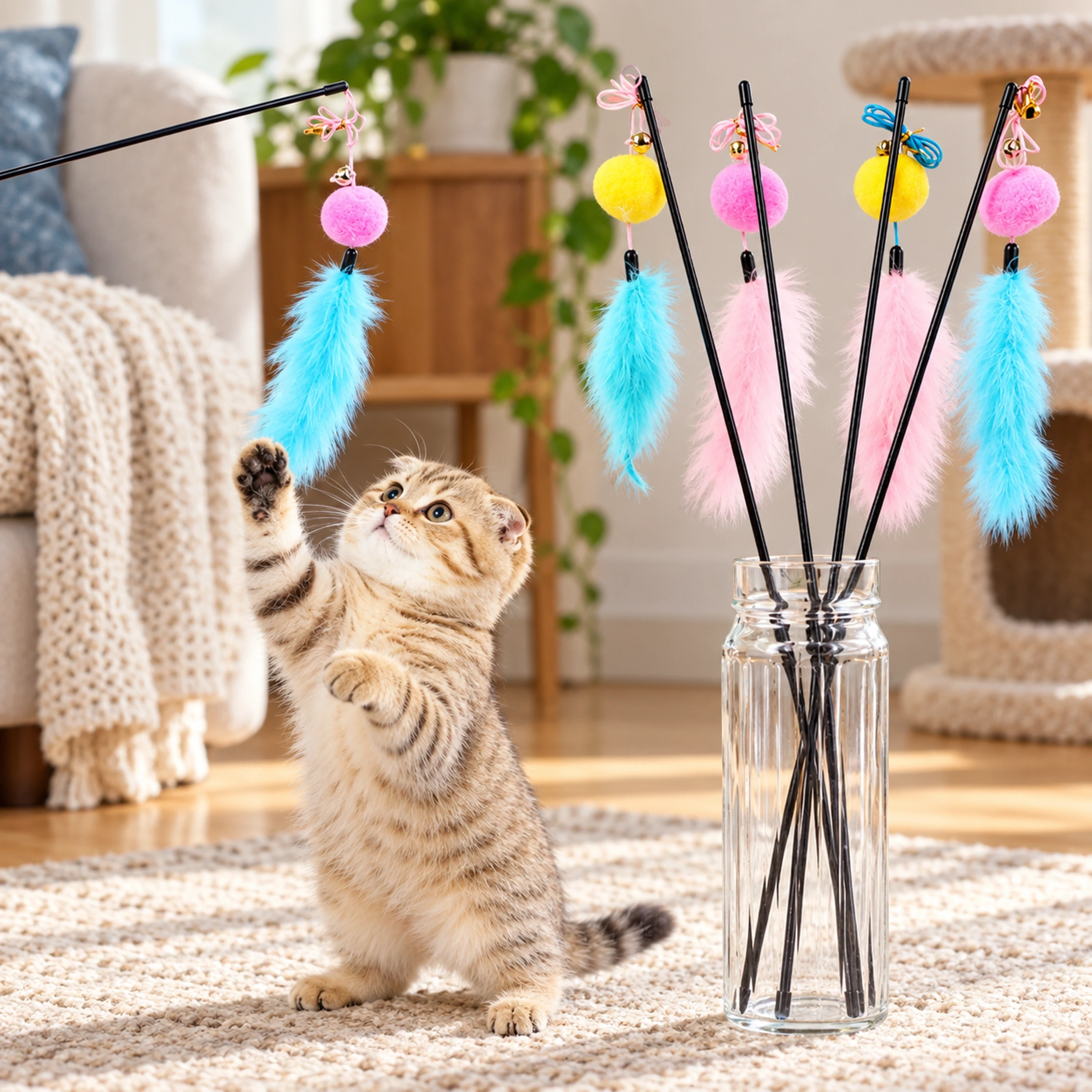 Varita de plumas para gatos 50cm de plástico