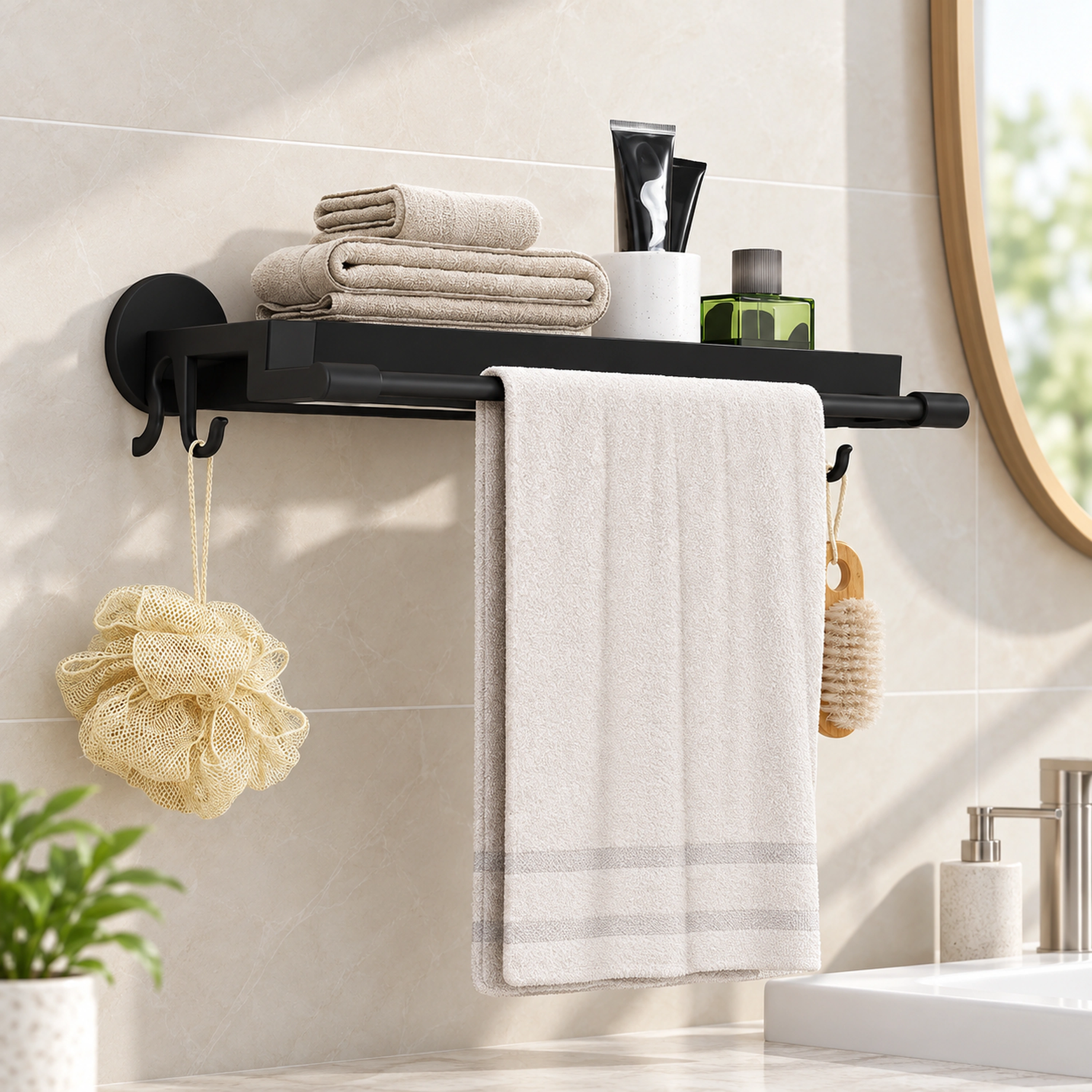 Organizador para Toallas de Baño de 45 x 17 x 7 cm, ABS y Aleación, Estante de Pared sin Perforación image 1
