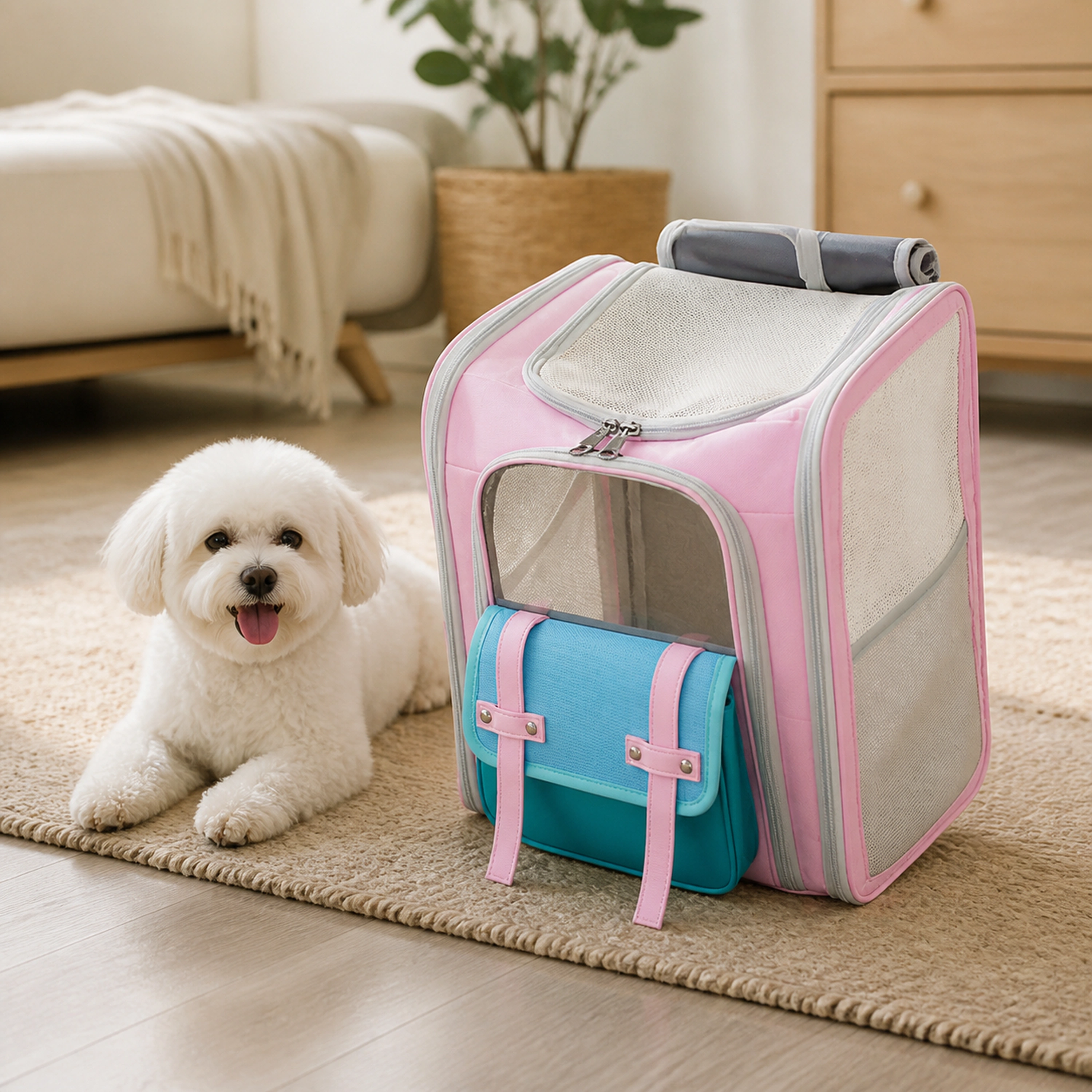 Bolso Transportador para Mascotas 33×23×39cm 600D Malla Colores Contrastantes