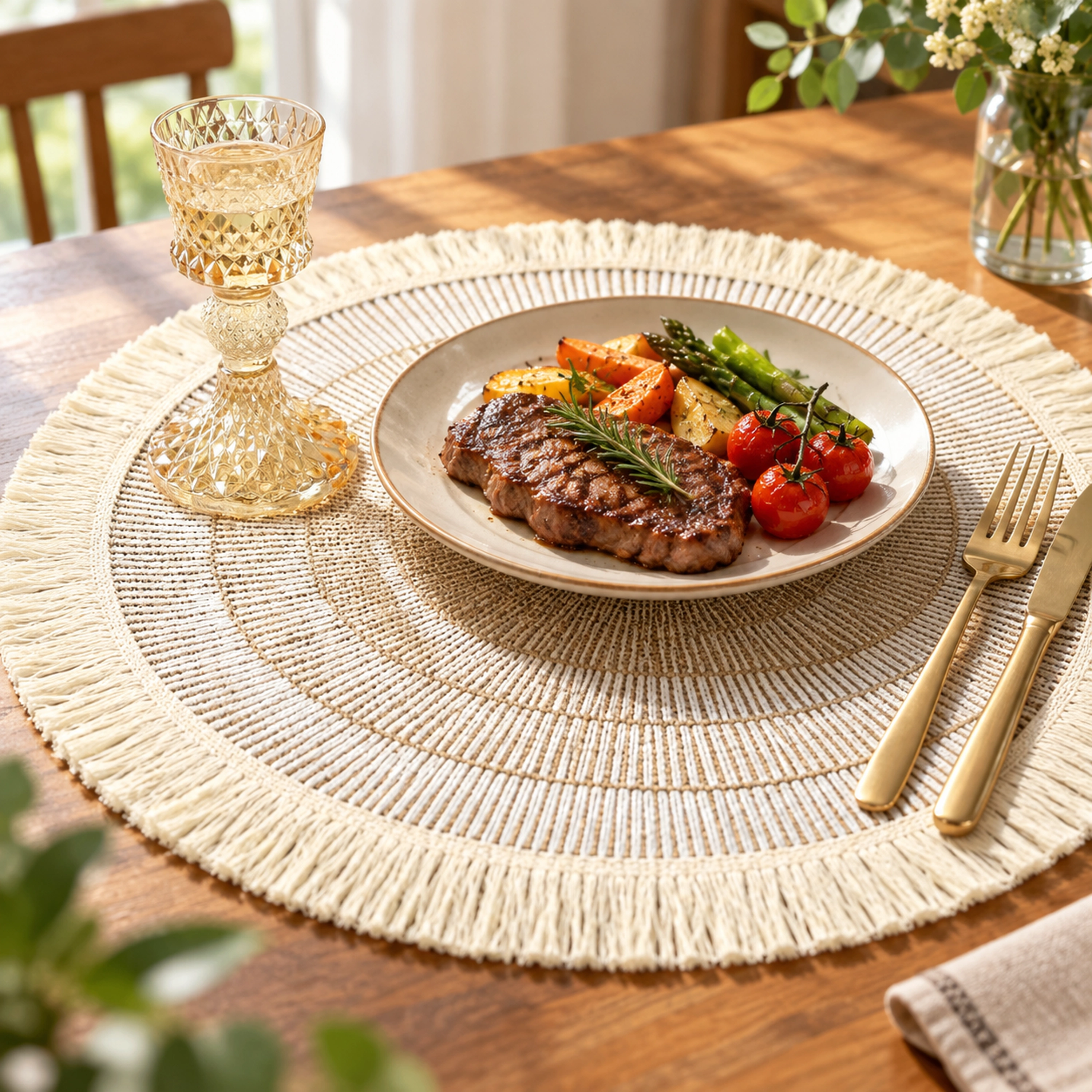 Individual de Mesa de Yute con Flecos 38 CM de Yute para Mesa