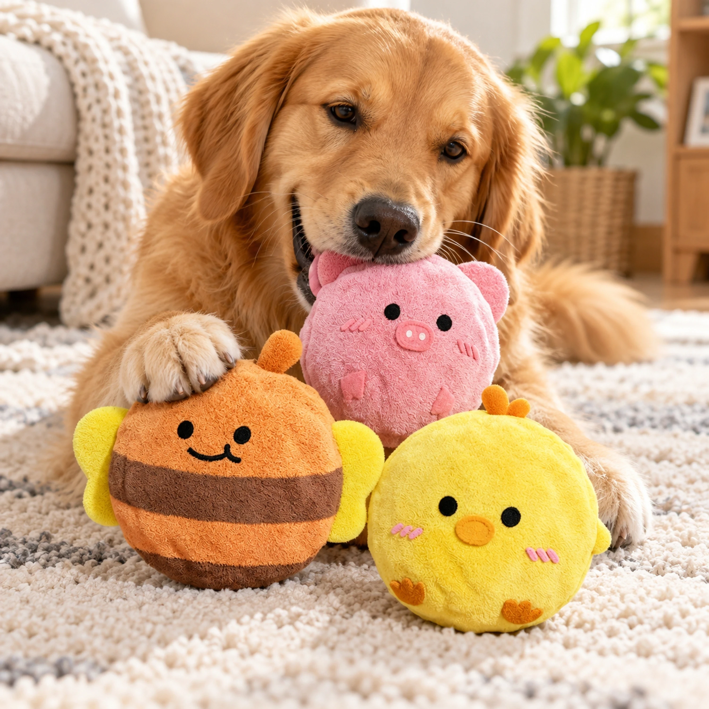 Juguete sonoro de pelota con púas para perros 5.5x6.5cm de poliéster con diseño de abeja