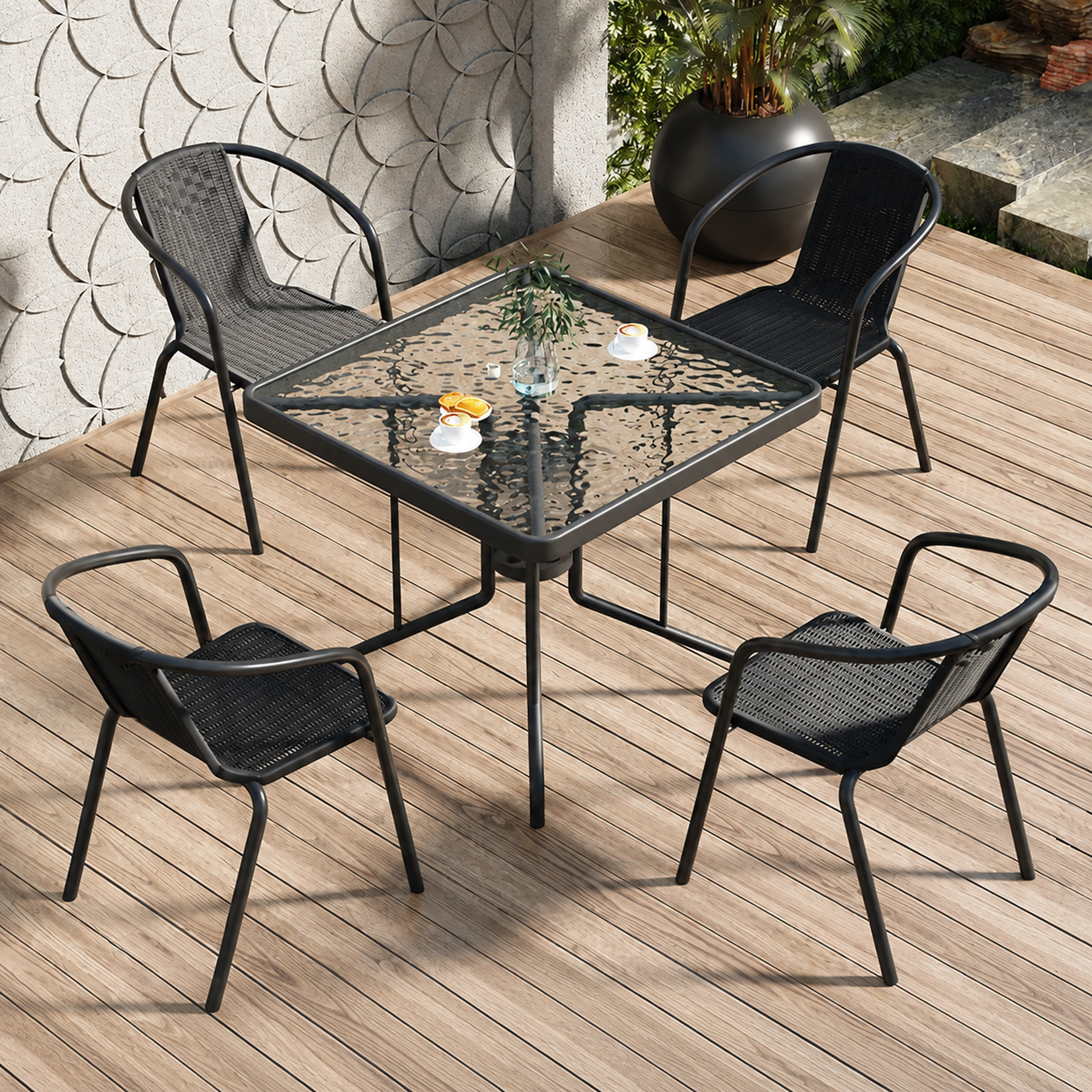 Mesa y Sillas Set Vidrio + PVC + Metal