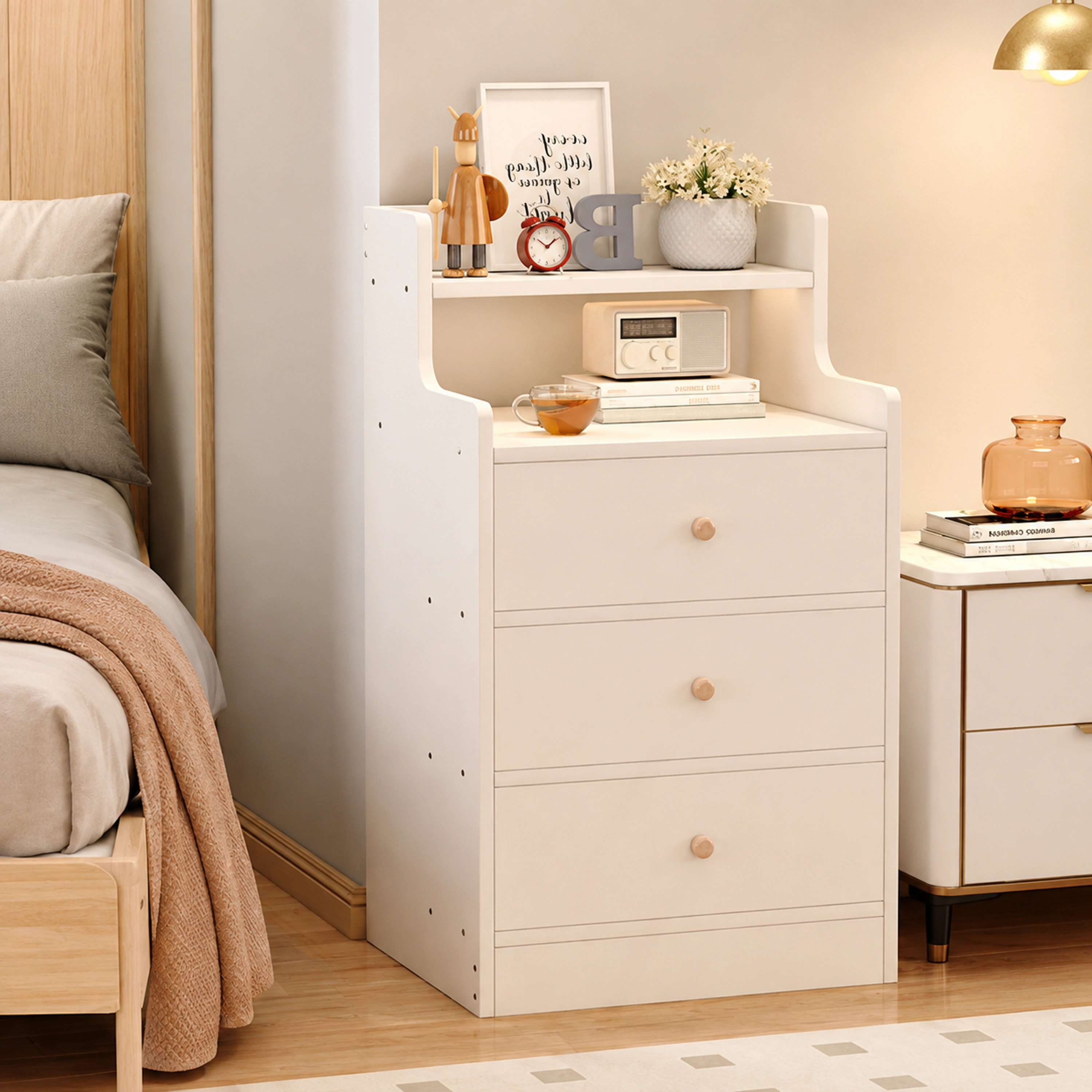 Mesa de Noche 70×30×30cm Tablero de Densidad (MDF) Blanco