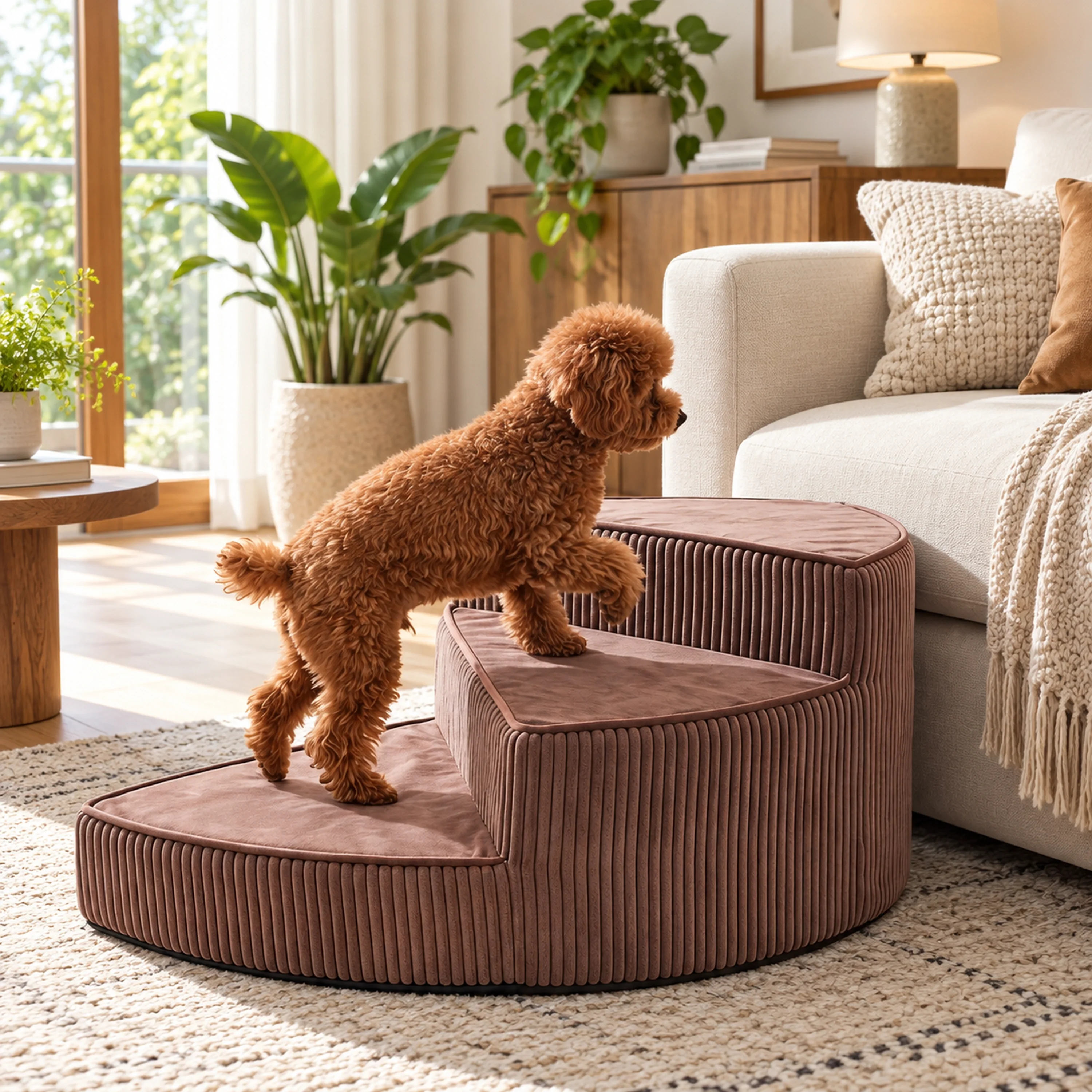 Escalera para Mascotas 30 × 27 × 7 CM de Esponja y Poliéster para Mascotas