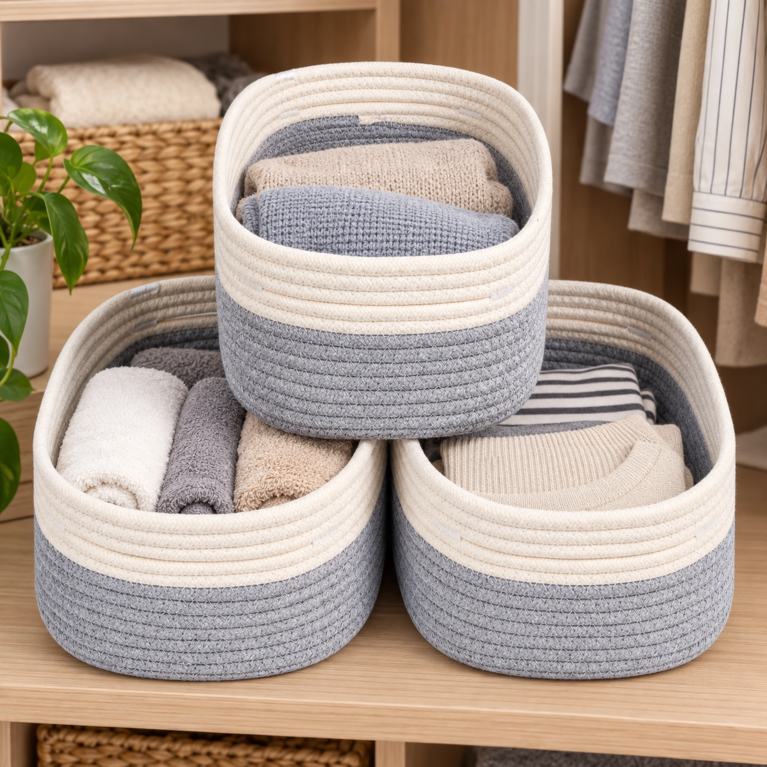 Cesta de Almacenamiento de Cáñamo Blanco 26*17*8cm+28*19*9cm+32*20*10cm 3 Piezas image 1