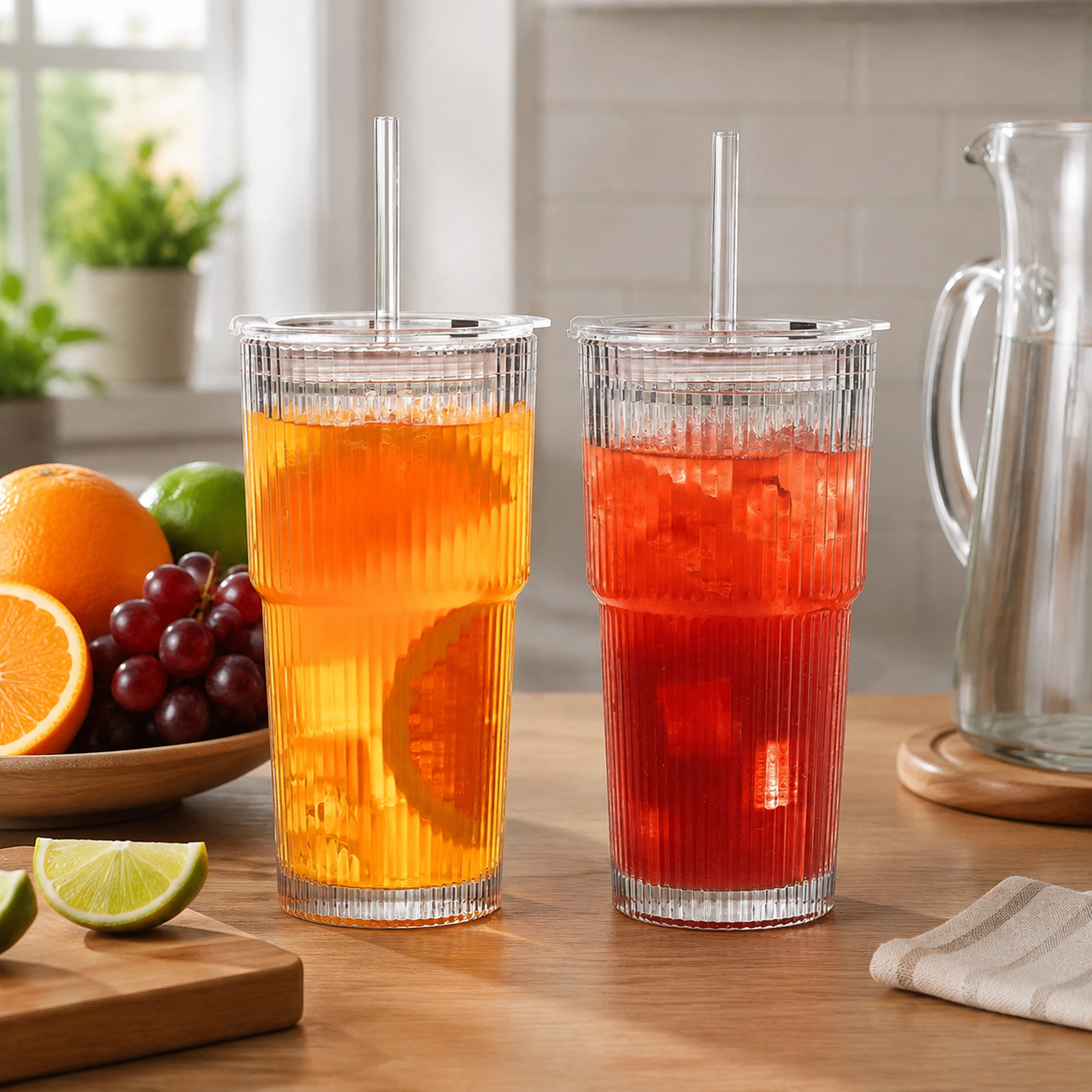 Vaso de Vidrio con Popote 20 oz de Vidrio Sódico Cálcico para Té y Café