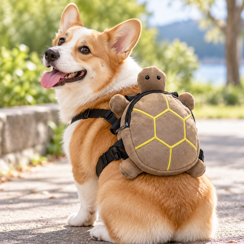 Bolso Transportador para Mascotas 18×20cm Forma de Tortuga Poliéster Marrón