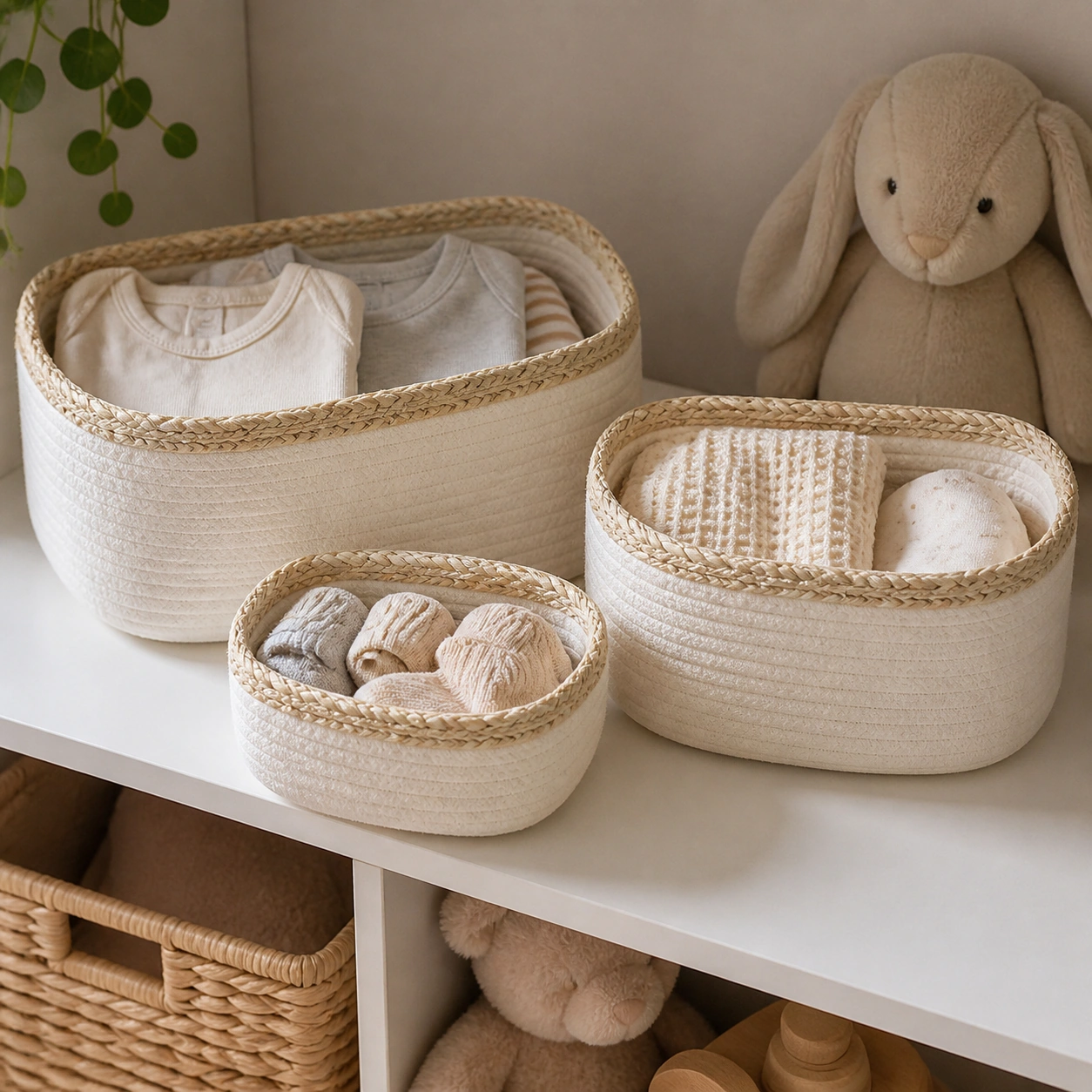 Canasta Organizadora 3 Piezas 20/25/30 cm de Cuerda de Cáñamo para Objetos Varios image 1