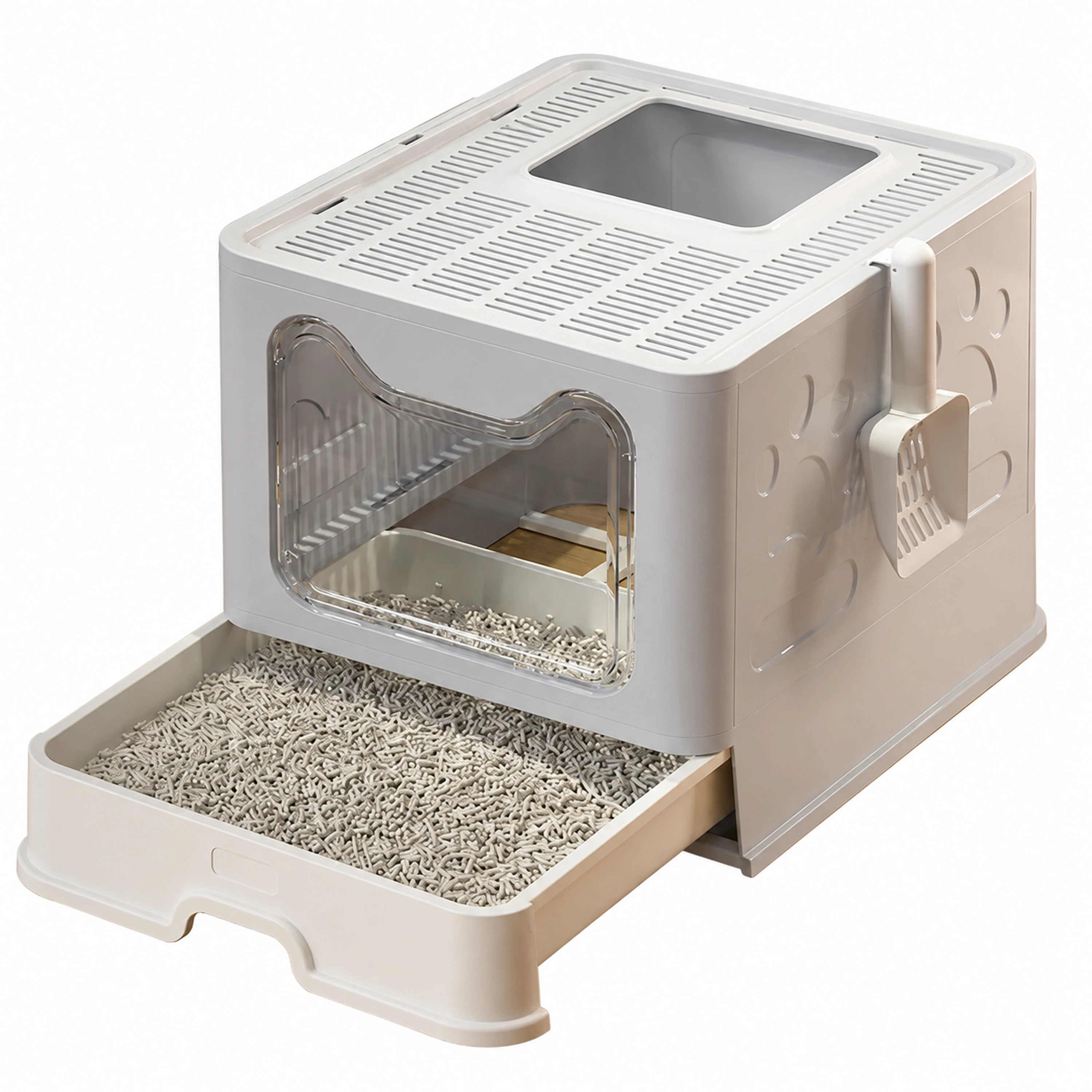 Caja de Arena para Gatos 39×41×51cm Con Cajón Plástico Plegable