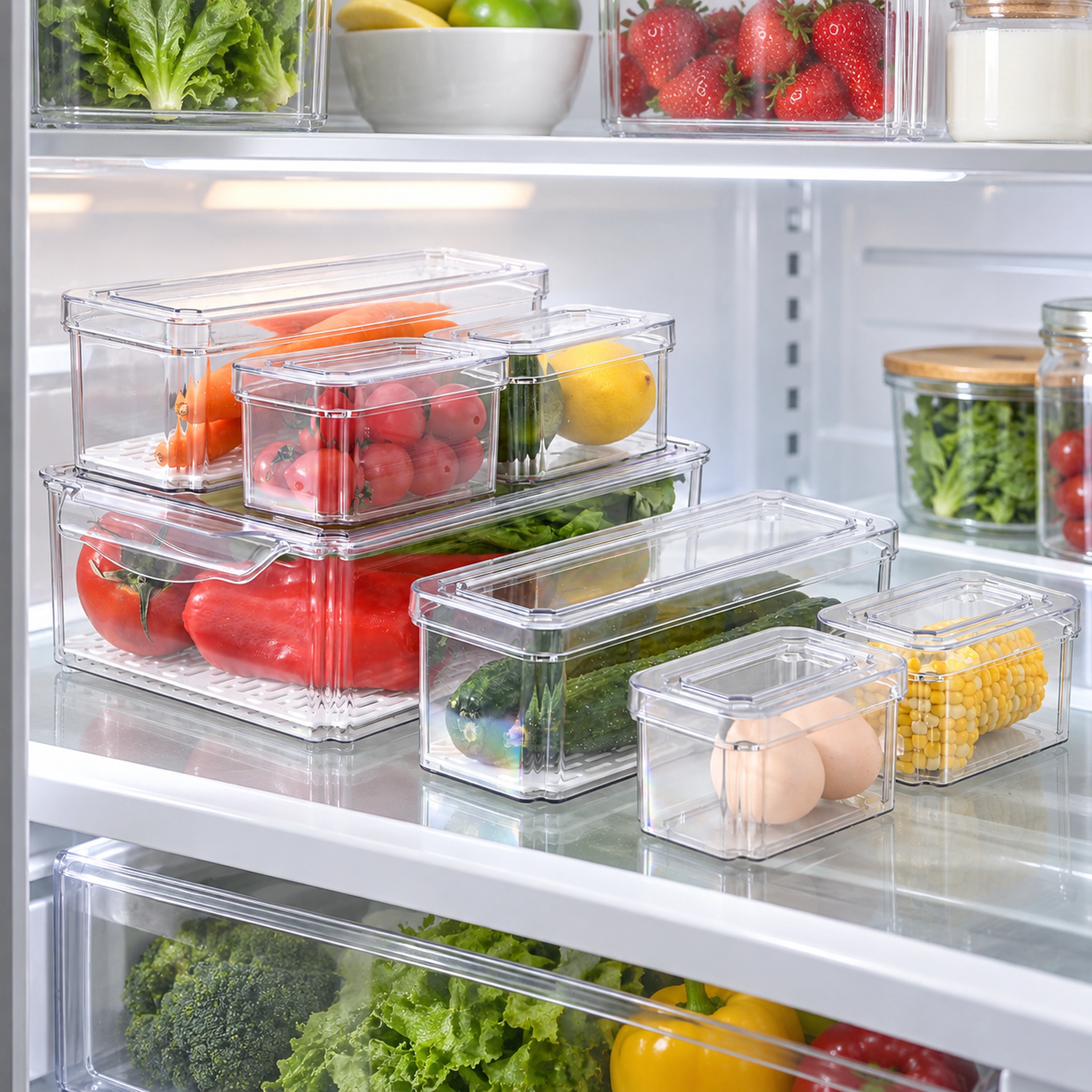 Caja de Almacenamiento para Nevera Plástico 12.3*7.5*7cm，26.5*9*8.5cm，30*20*9.8cm 1350ML，4000ML，450ML 7 Piezas