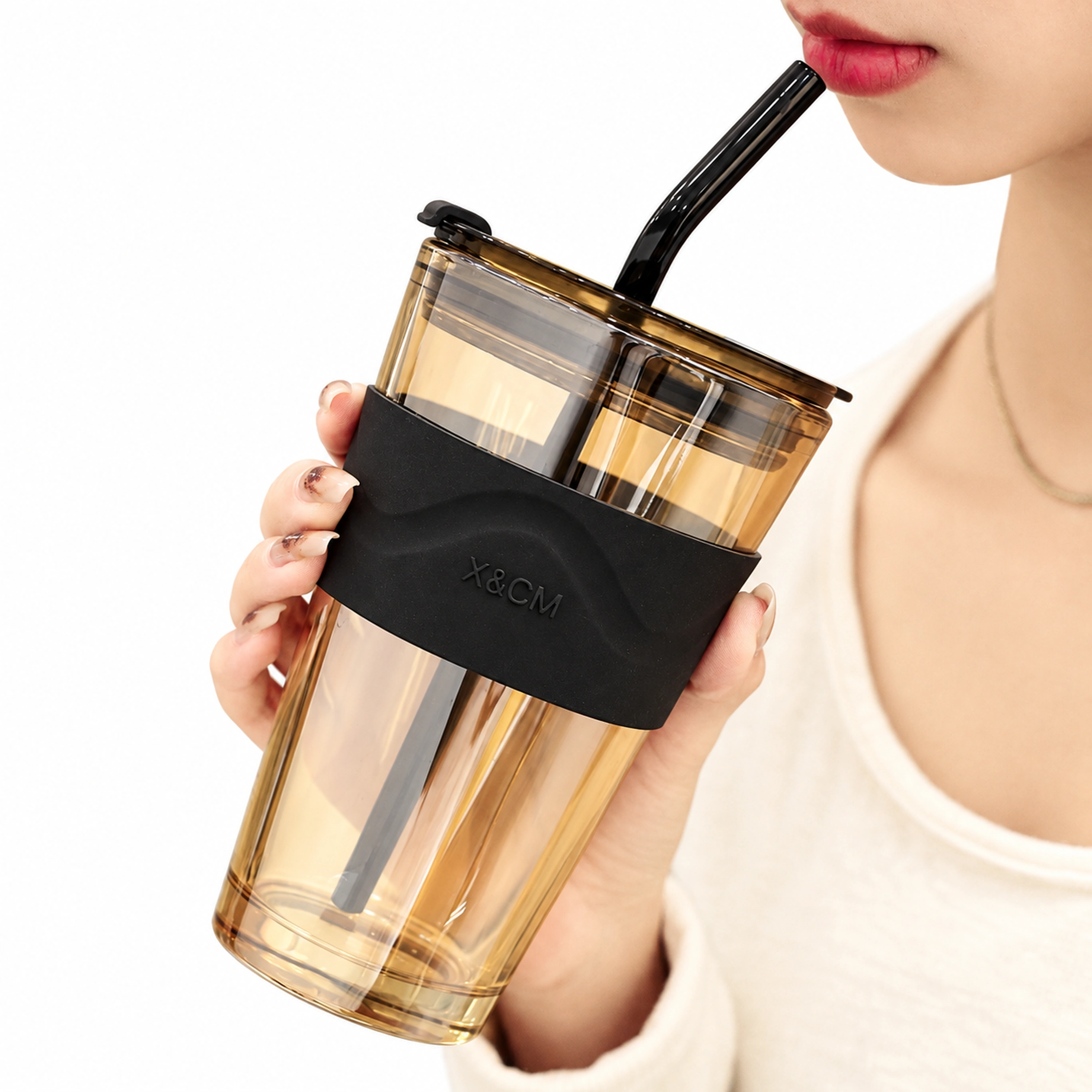 Vaso de Vidrio con Popote Gris para el Hogar image 2