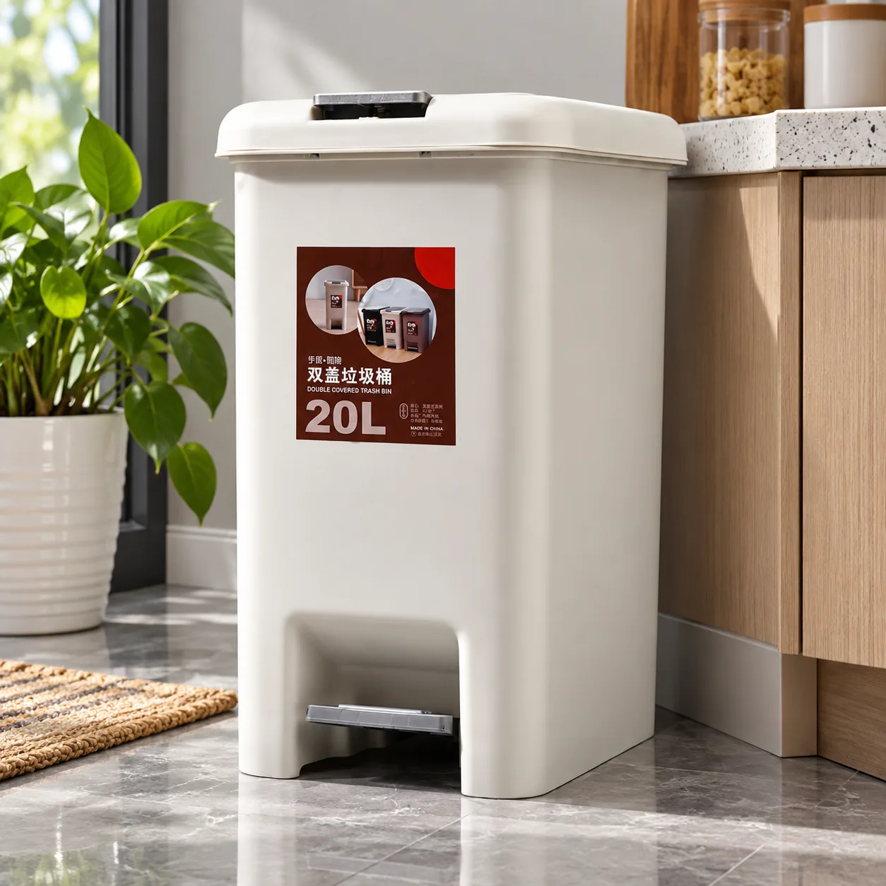 20 L Bote de Basura de Plástico con Pedal, Gran Capacidad